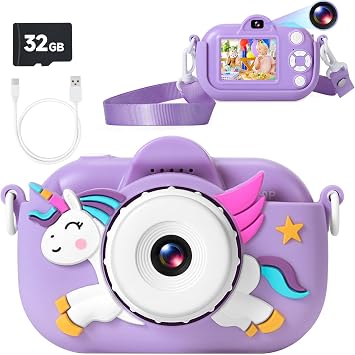 MAVOKIS Kids Camera Digital Camera for Age 3-8, 1080P Toddler Camera for Kid with 32GB SD Card, Toddler Girls Toys Age 6-9, Christmas Birthday Gifts for Children, Dark Purple