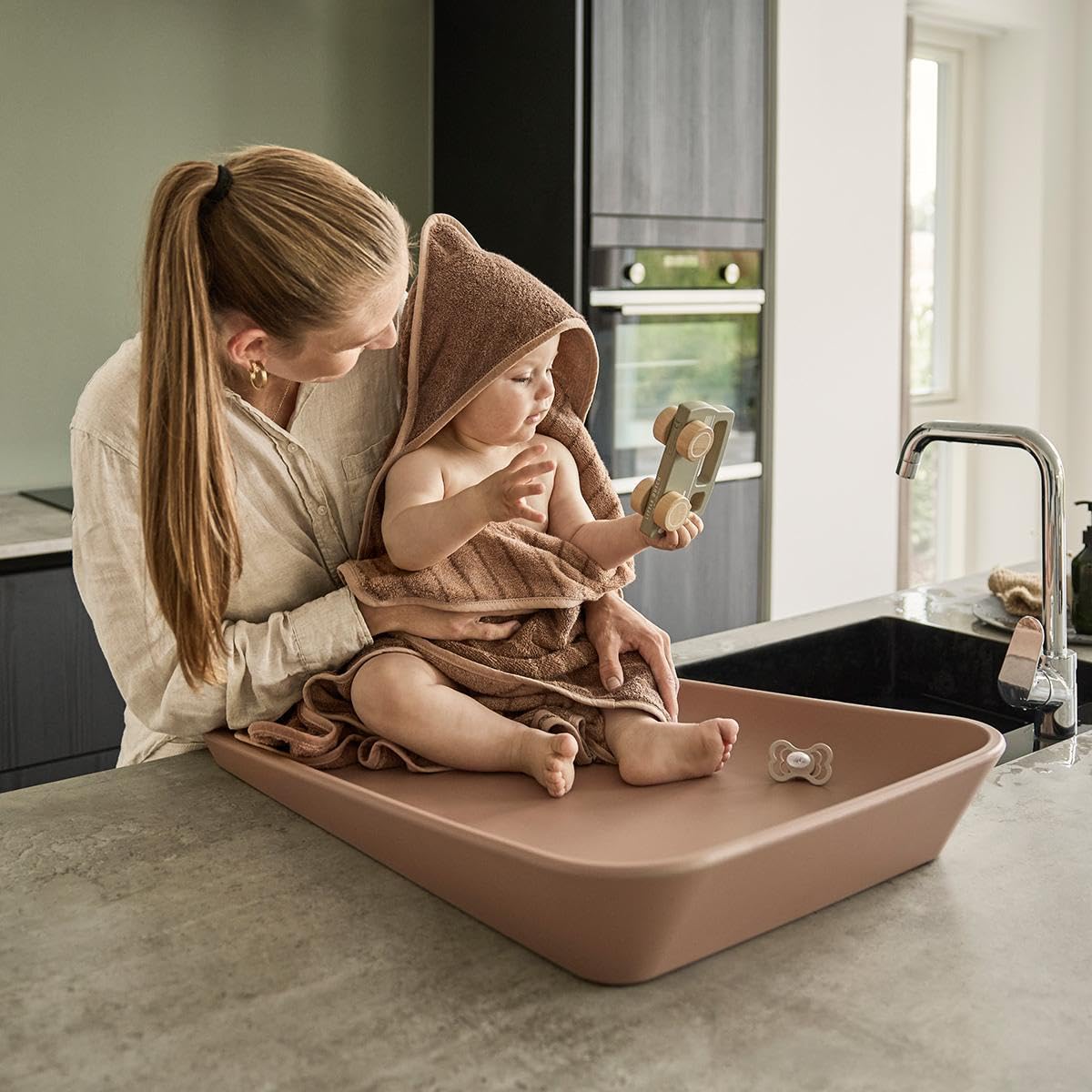 Leander Hoodie Serviette de bain à capuche en coton éponge – Gris forêt – Gris