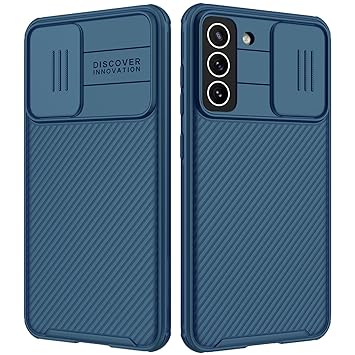 Galaxy S21 FE 5G Case with Camera Cover, S21 FE Slim Protection Case Military Grade Drop Tested 4 Corners Airbag Shockproof Anti-Fingerprint Phone Case Fit for Samsung Galaxy S21 FE(2021) (Blue)