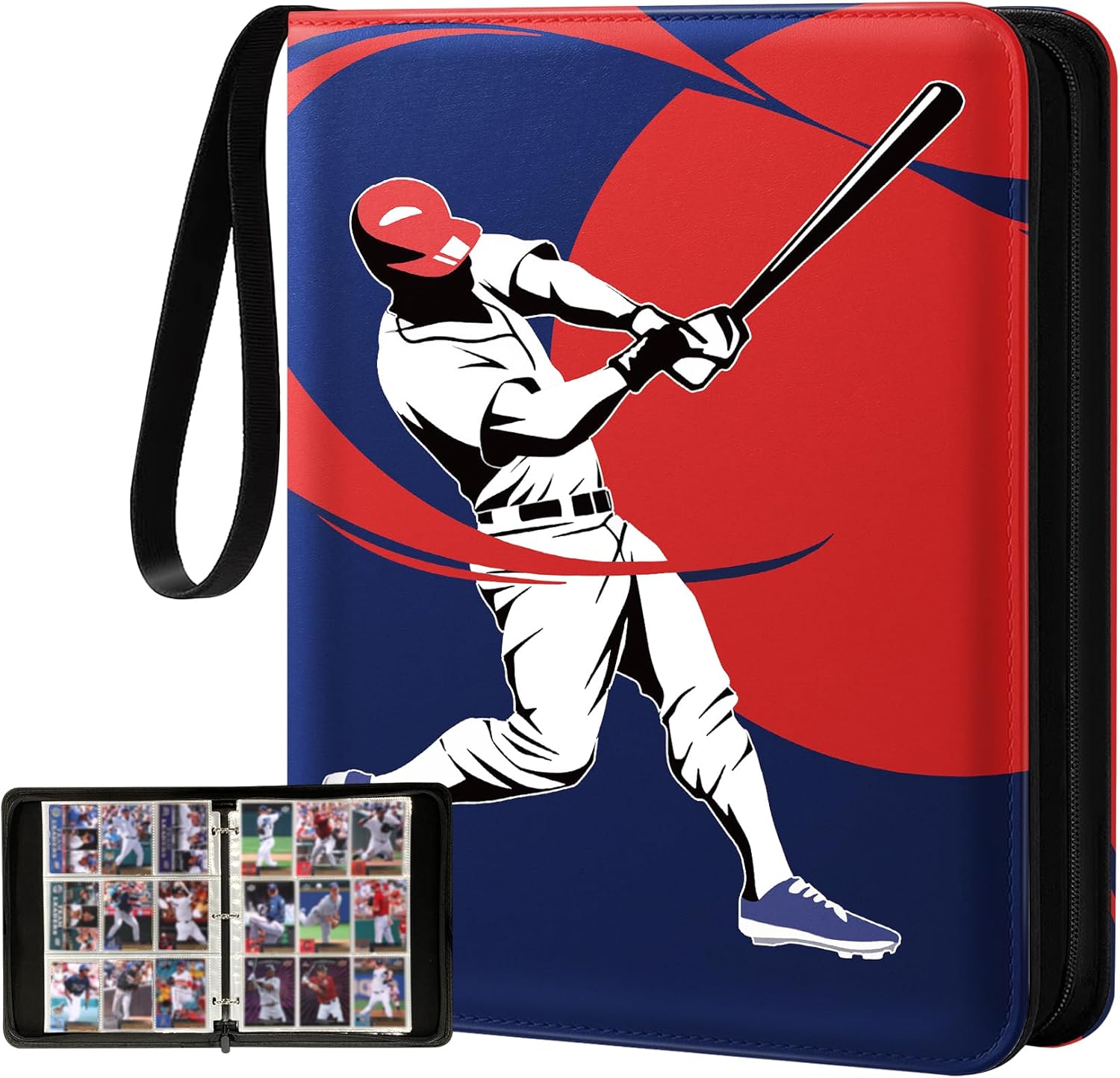 for 9 Pocket Trading Card Binder for 900 Cards - Large Capacity Card Collection Album Folder Double Sided Pocket with Zipper Baseball Design for Men Boys Teens for Sports Cards Game Cards