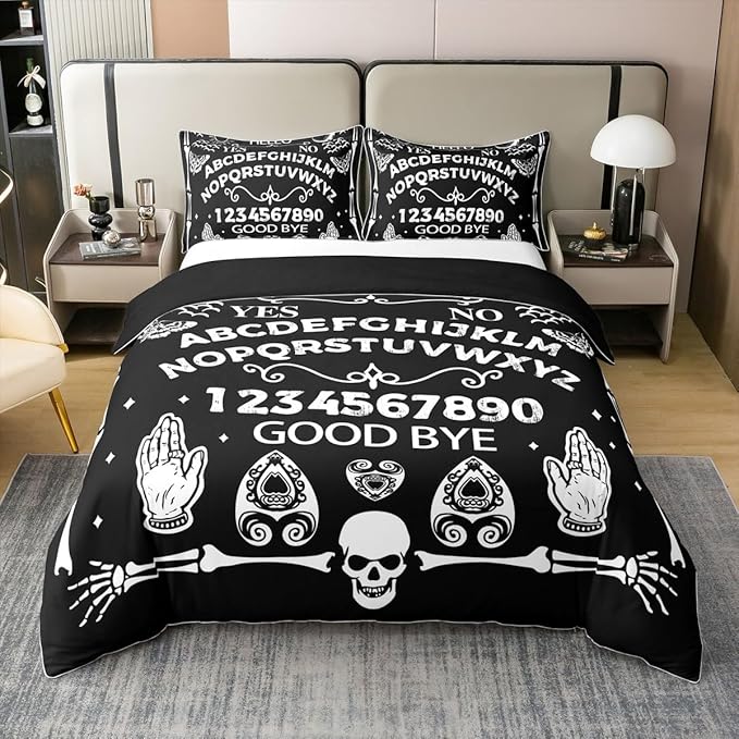 Feelyou Sugar Skull Bedding Set Twin Size Kids Gothic Skull Comforter Cover Set for Boys Girls Teens Boho Black White 100% Cotton Duvet Cover Halloween Themed Bedspread Cover