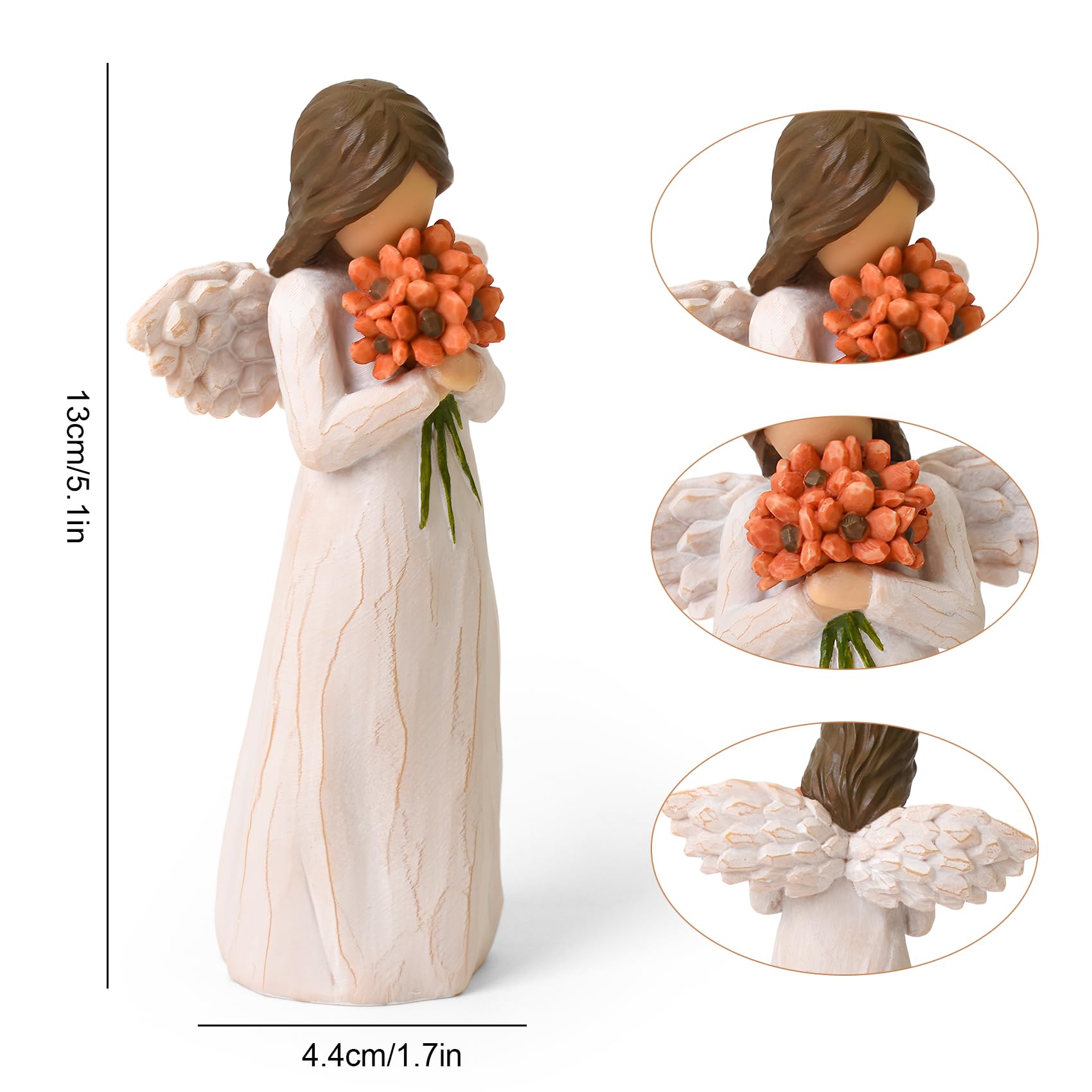 Statuetta di angelo custode con fiori rosso-arancioni, statua di angeli scolpiti in resina dipinta a mano, regali di speranza e rinnovamento emotivo, decorazione per la casa, festa della mamma