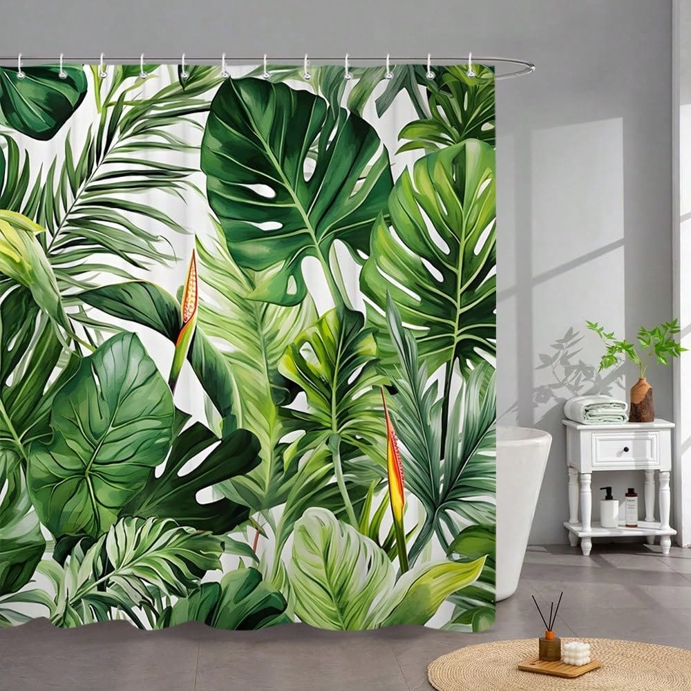 Rideau de douche plantes tropicales 180x260 cm style minimaliste moderne pour baignoire