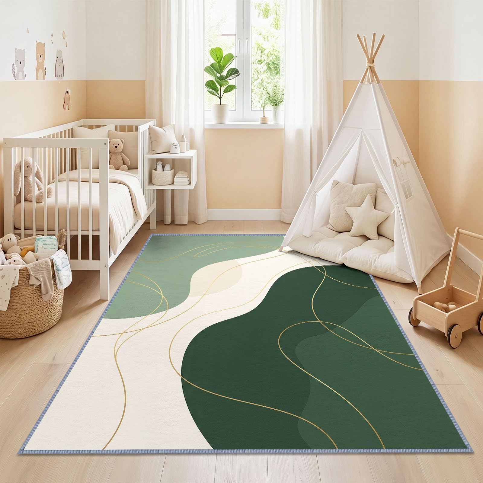 Générique Tapis Vert Sauge Feuille De Lotus pour Salon, Salle à Manger Chambre à Coucher, Tapis à Poil Court Minimaliste Bohème, 160x230 cm
