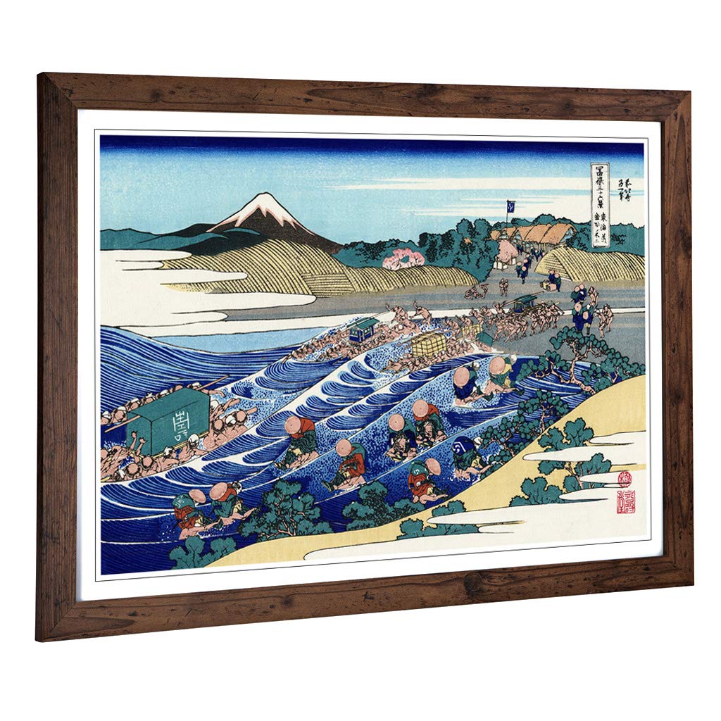 Big Box Art Framed Print of Hokusai Japanese Oriental Kanaya Design | Wall Art Picture | Home Decor for Kitchen, Living Room, Bedroom, Hallway, Walnut, A2 / 24.5x18 Inch / 62x45cm