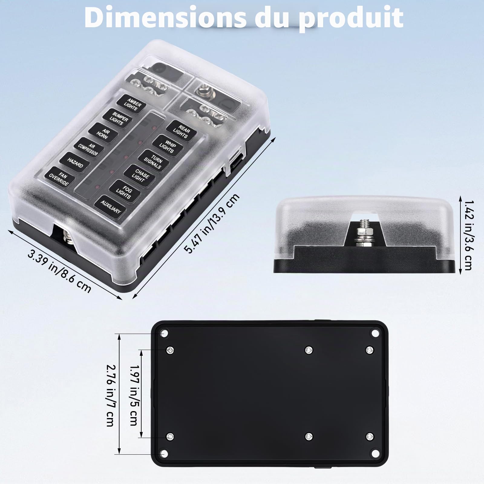 Gerbala 12 Voies Boîte à Fusibles, Blocs Fusible Lame avec Indicateur LED, porte fusible 12V etanche, avec 30 Fusibles à Lame, Couvercle Anti-Poussière, pour 12V/24V DC Voiture, Bateau, Camion