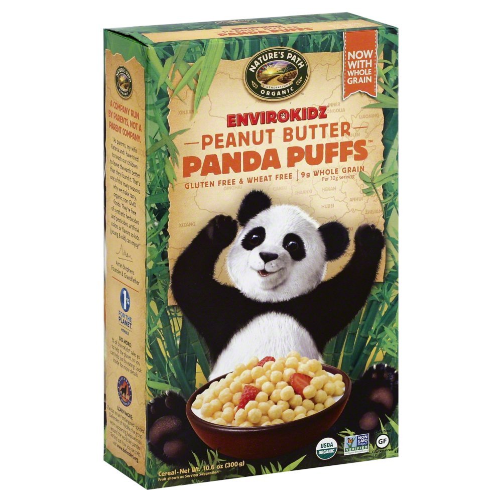 Panda Puffs Organic Peanut Butter Cereal, Gluten Free, Non-GMO, EnviroKidz by Nature's Path, 10.6 Ounce (Pack of 6)