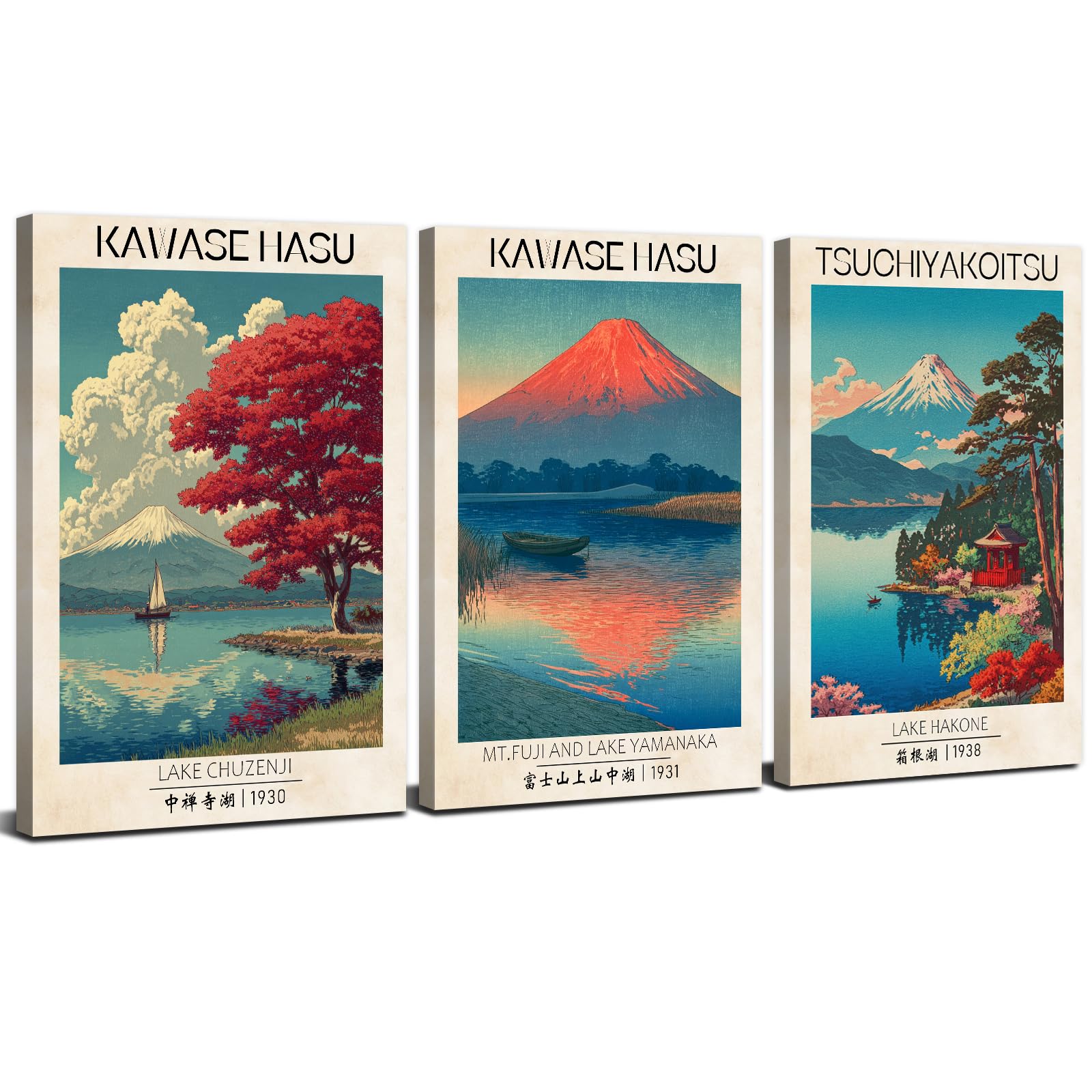 3 Piece Japanese Wall Art Anime Posters for Bedroom Living Room Modern Japanese City Landscape Prints Fuji Mountain Canvas Paintings Vintage Landscape Artwork Framed Home Office Decorations 12x16” — image 1