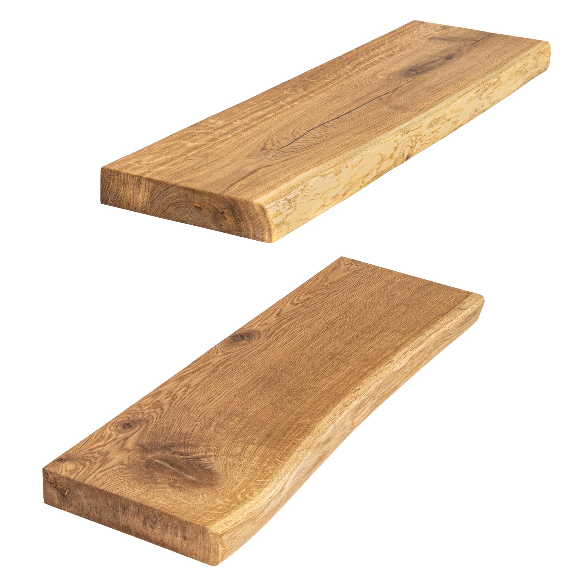 Eichen Wandregal Massivholz mit Naturkante – Schweberegal Holz, Rustikales Design, Handgefertigt (800 * 190-220 * 40 mm)