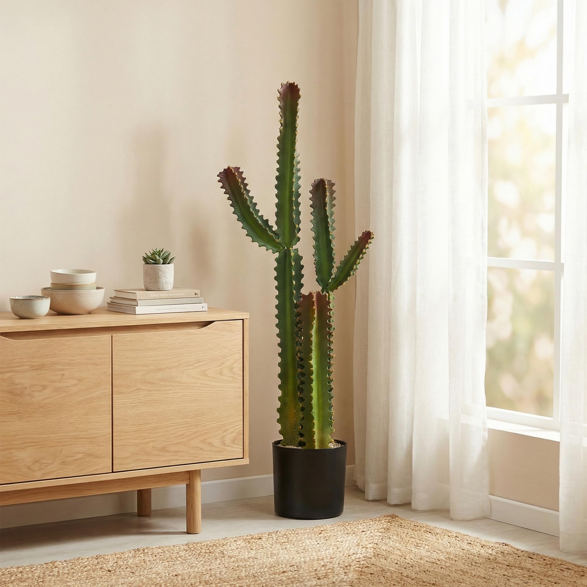 HOMCOM Plante Artificielle Intérieure 111 cm Cactus Artificiel en Pot Vert