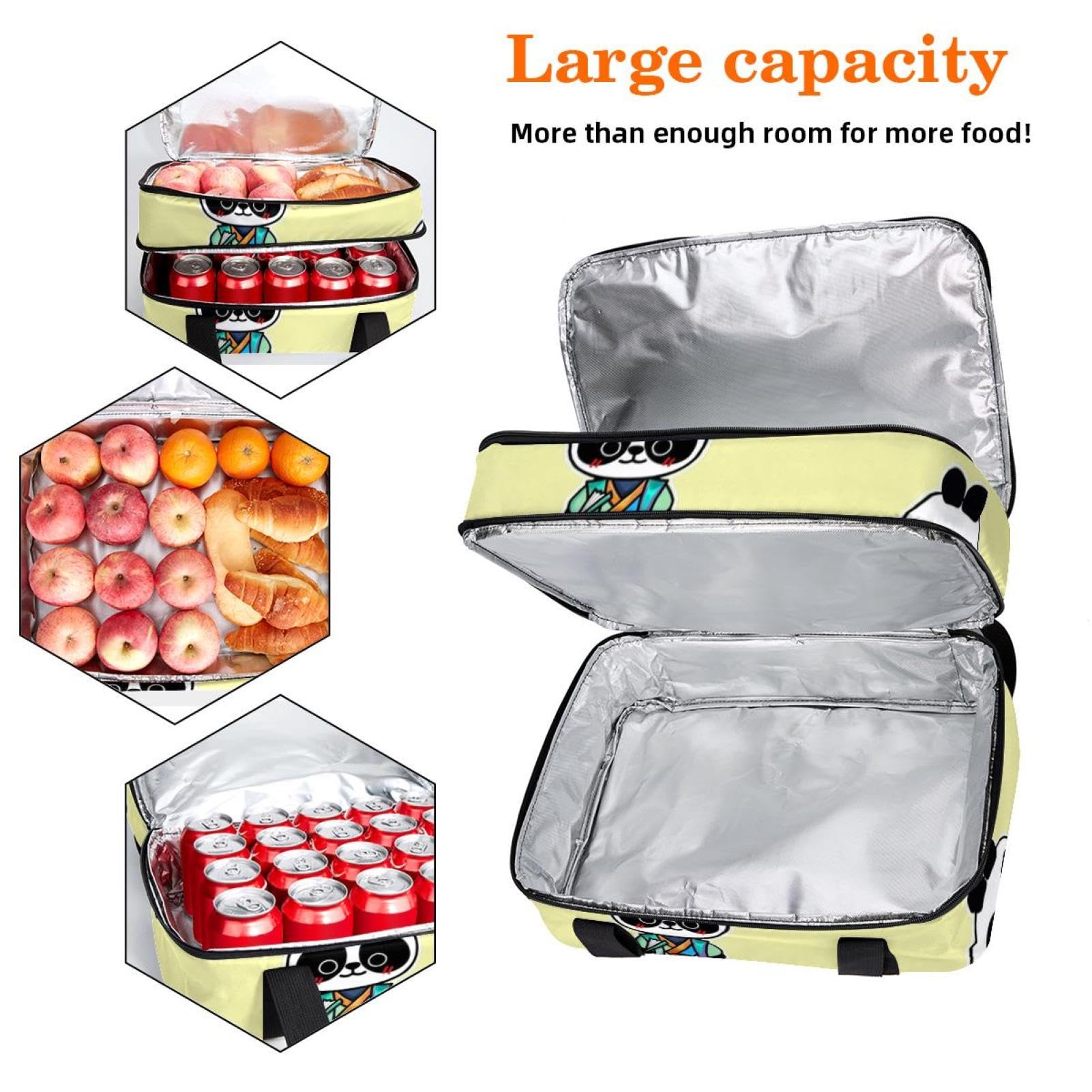 Grand sac à déjeuner isotherme pour homme et femme, double couche, étanche, étanche, réutilisable, sac fourre-tout pour le travail, l'école, le pique-nique, la plage, le camping, les voyages, motif
