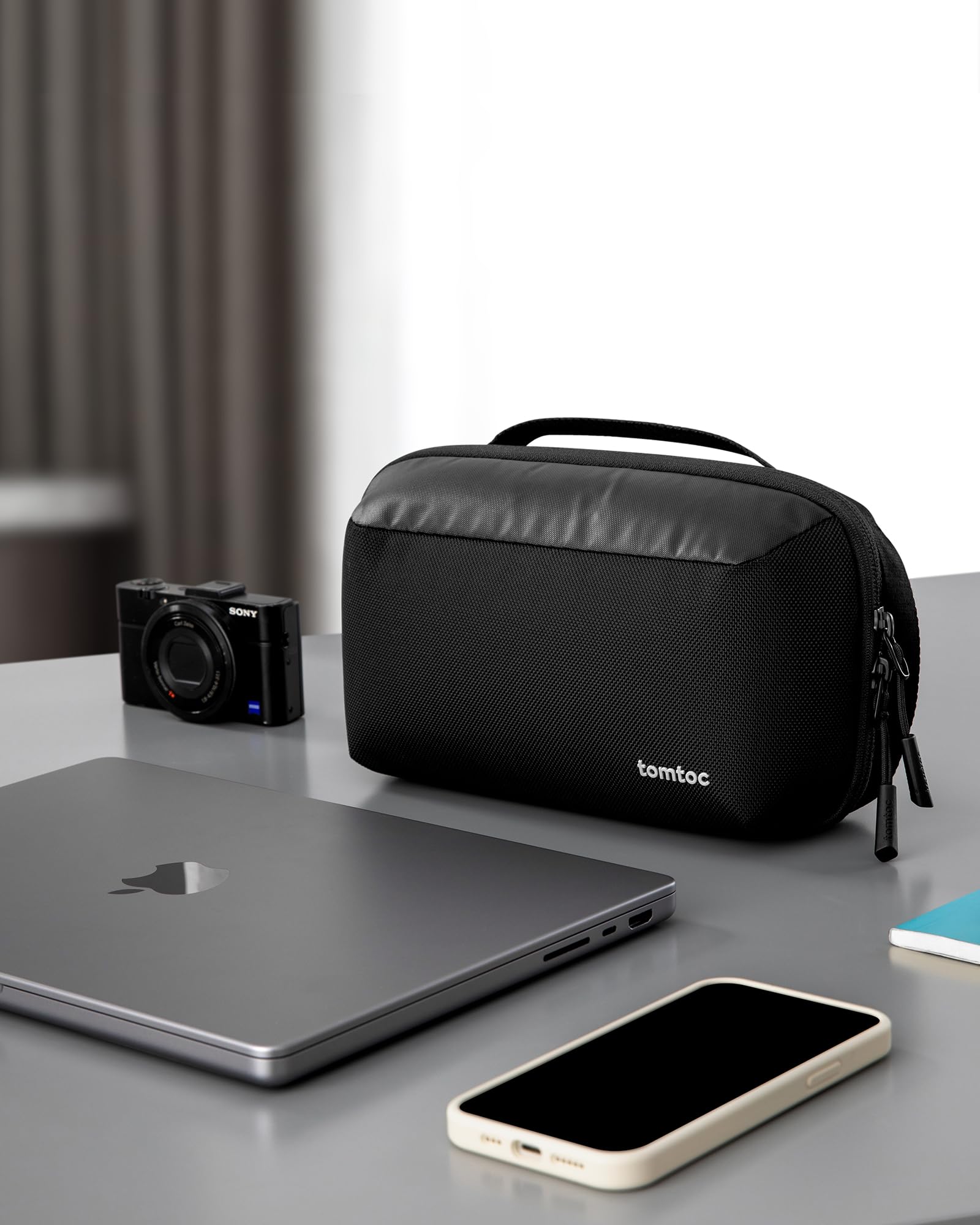 tomtoc Kabeltasche Zubehörtasche, Elektronik Zubehör Kabel Organizer Tasche Tech Pouch, Reise Cable Bag für Ladekabel, Festplatte, MacBook Adapter, Ladegerät, PowerBank, SD Karten, Schwarz