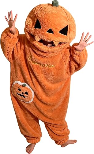 Pumpkin Jack O Lantern Hooded Onesie Costume Adult Plush Halloween Pumpkin Pajam