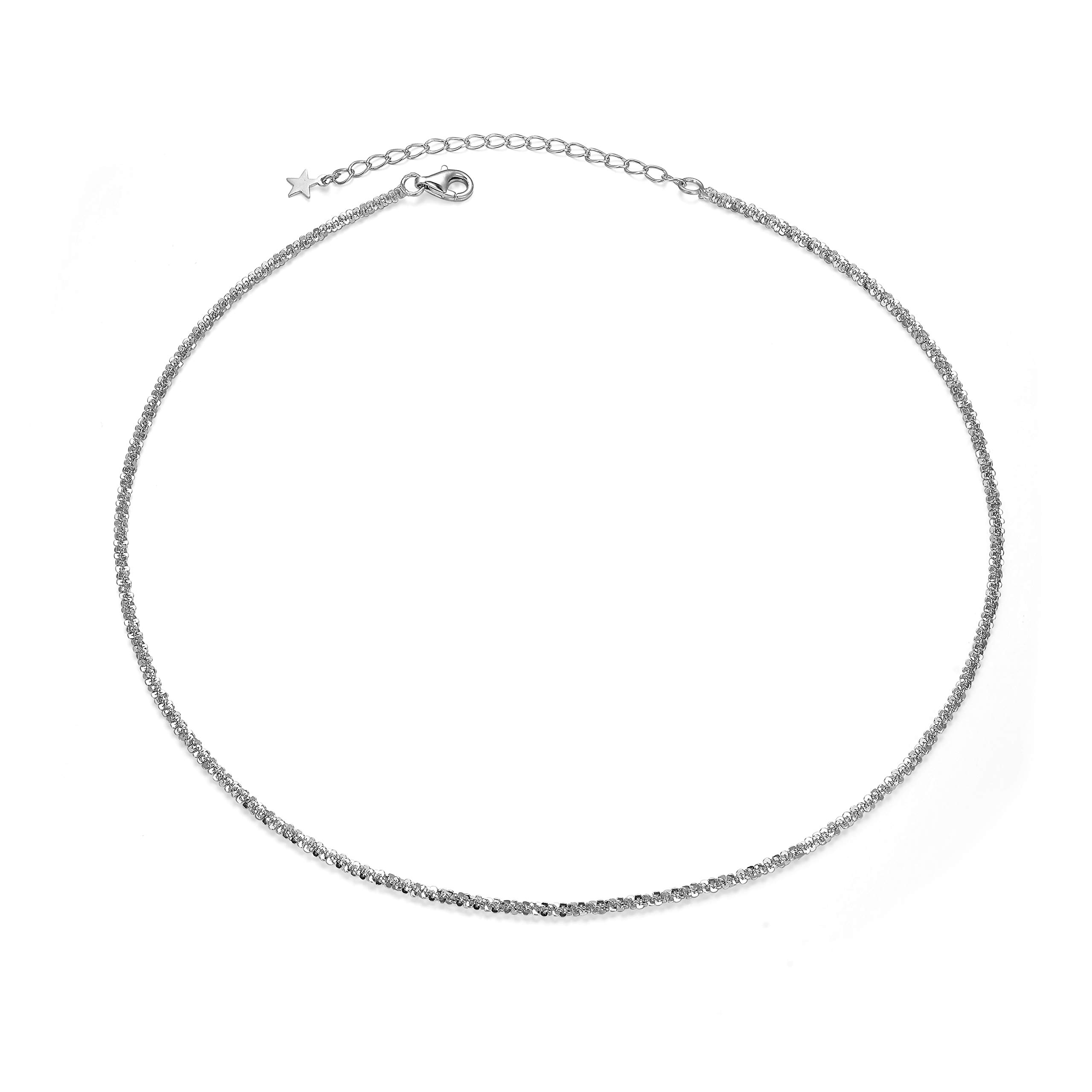 Ladytree S925 Sterling Silver Dainty Simple Choker Necklace,Rolo Chain,Adjustable 13 inches to 16 inches