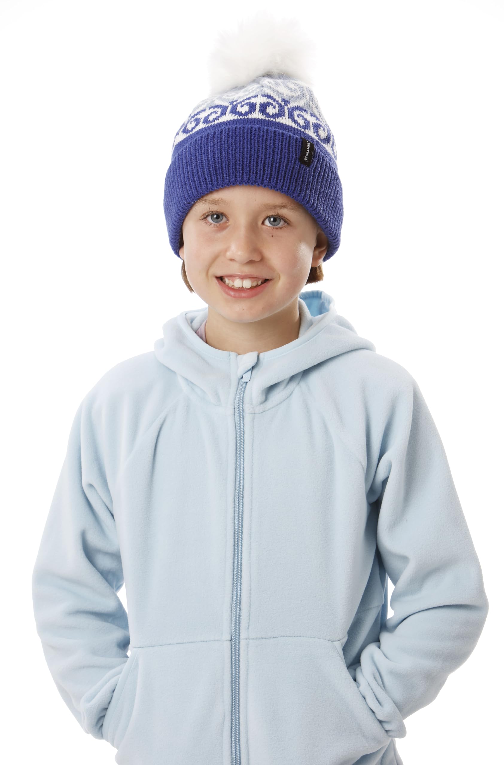Screamer Kids Bowie Beanie with a Faux Fur pom and Full Fleece Lining - Green