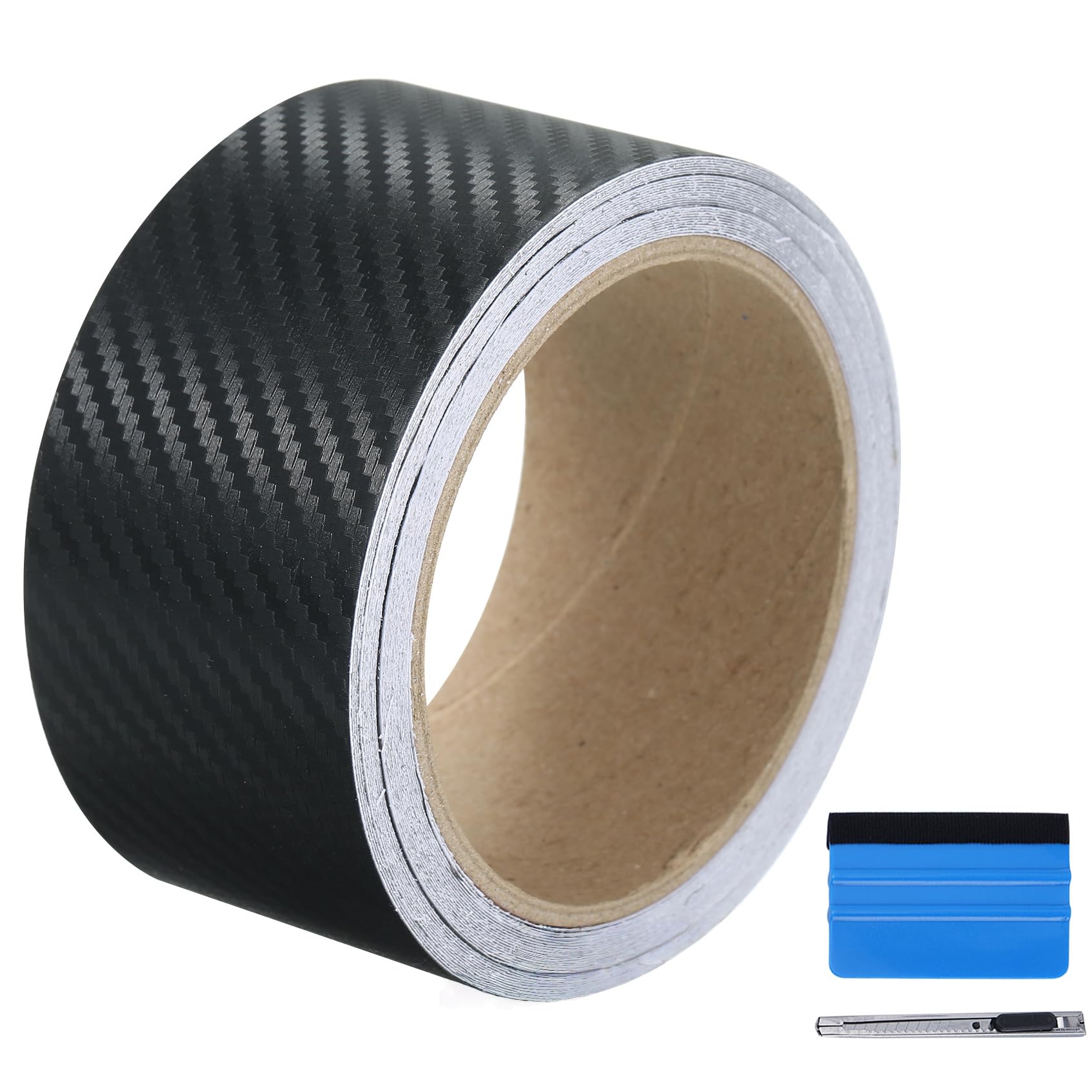 LZLRUN Black 3D Carbon Fiber Wrap Chrome Delete Window Door Trim 2" x30ft