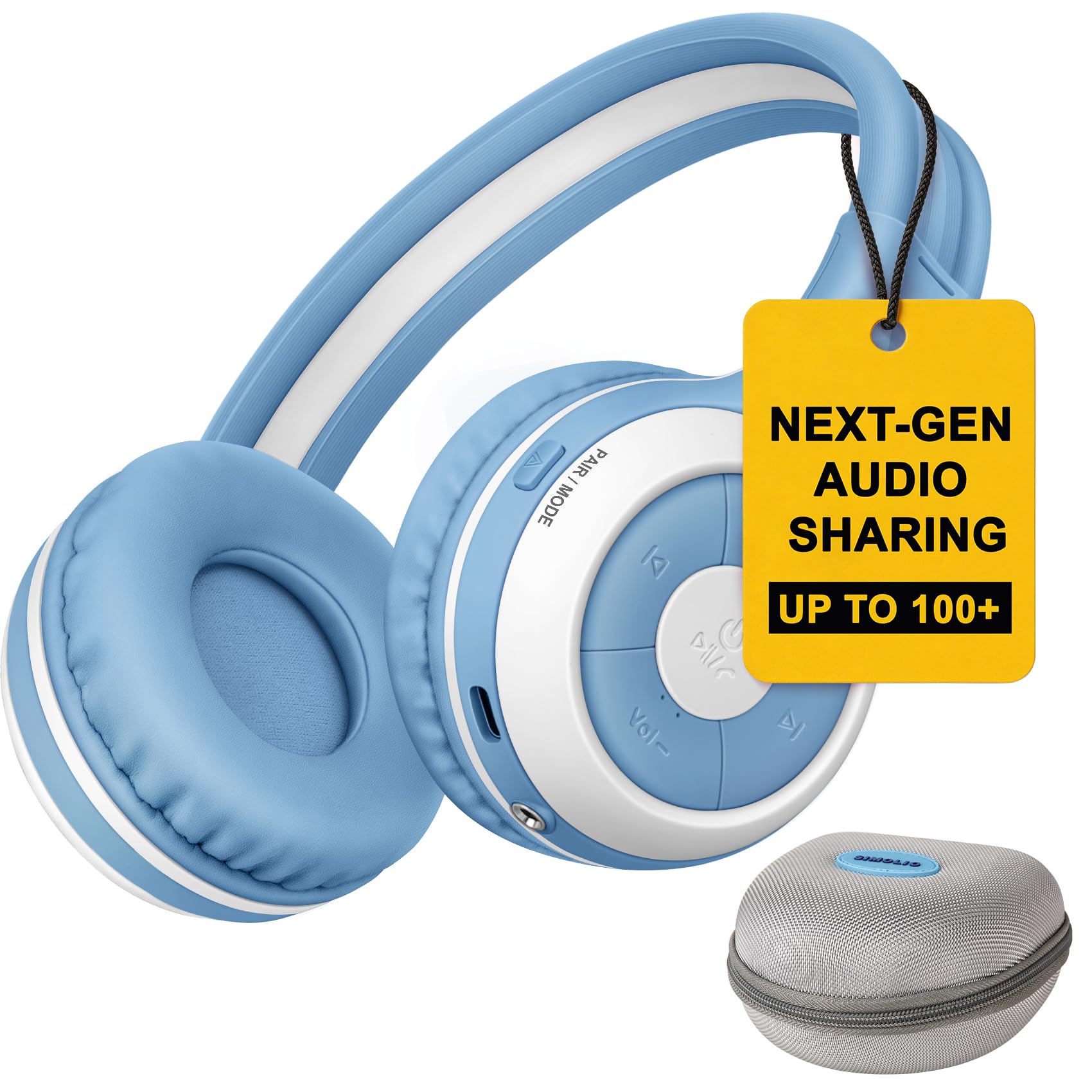 SIMOLIO Manyshare Bluetooth Kids Headphones with Case &amp; Mic for School,Blue