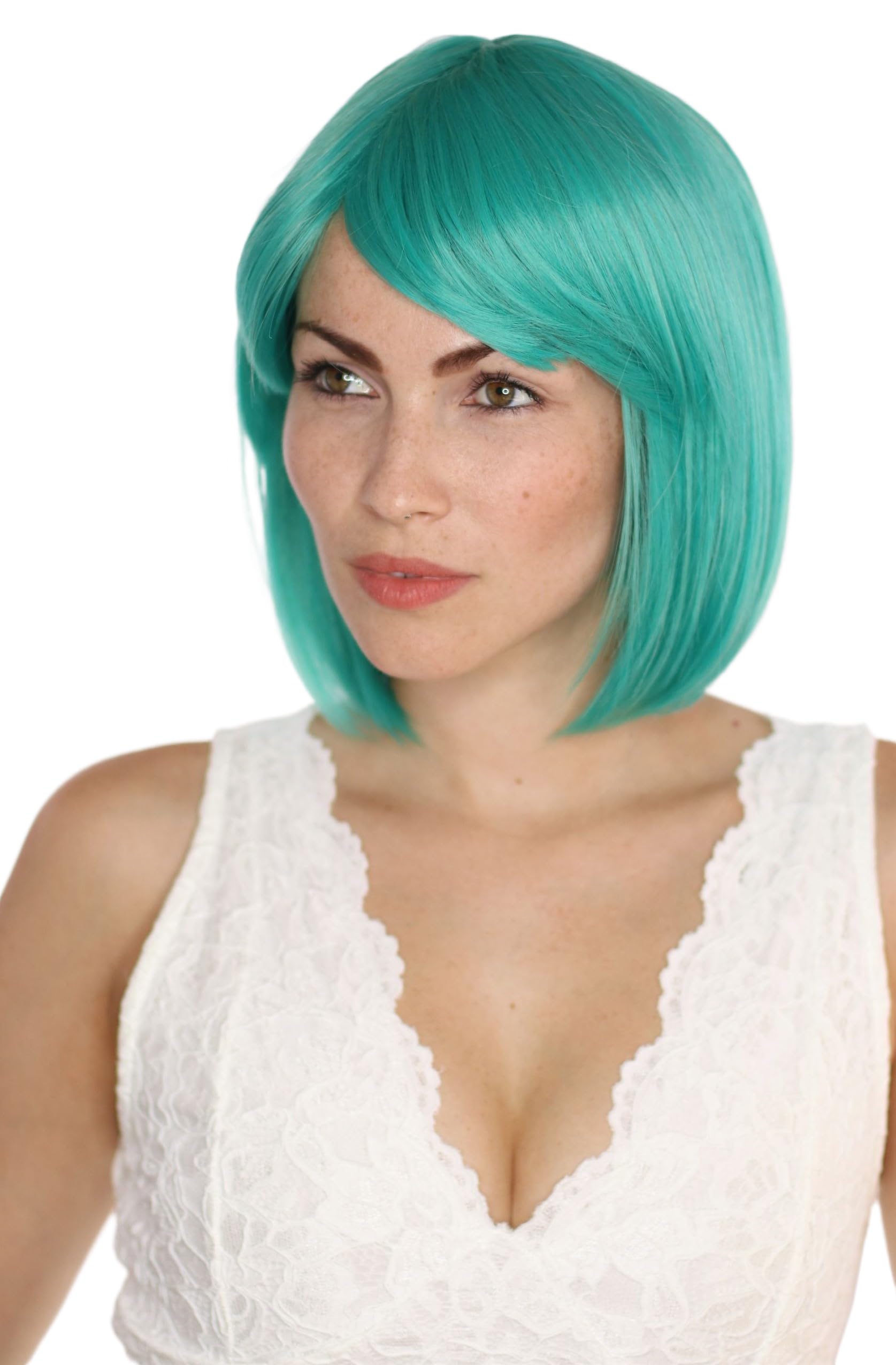 Prettyland ladies turquoise-green short chin-length natural like human hair short hair BOB straight anime wig Turquoise short green Wig C435 - Image 3