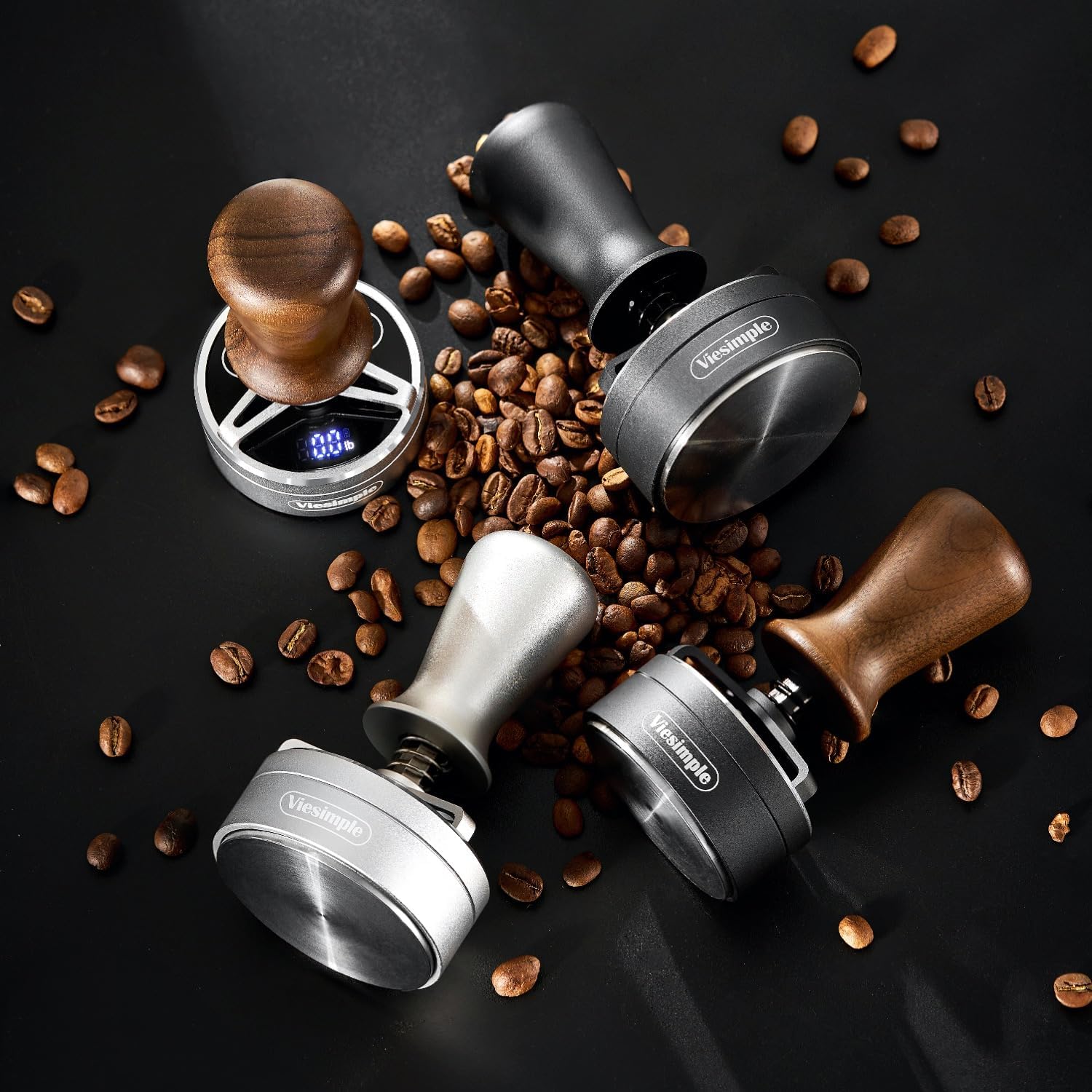 X5 Pro Smart Espresso Tamper - 53mm, 25-35lb Adjustable Pressure for Home Baristas & Cafes, Rechargeable with Anti-Skew Design, 1000+ Tamps per Charge, Walnut Handle