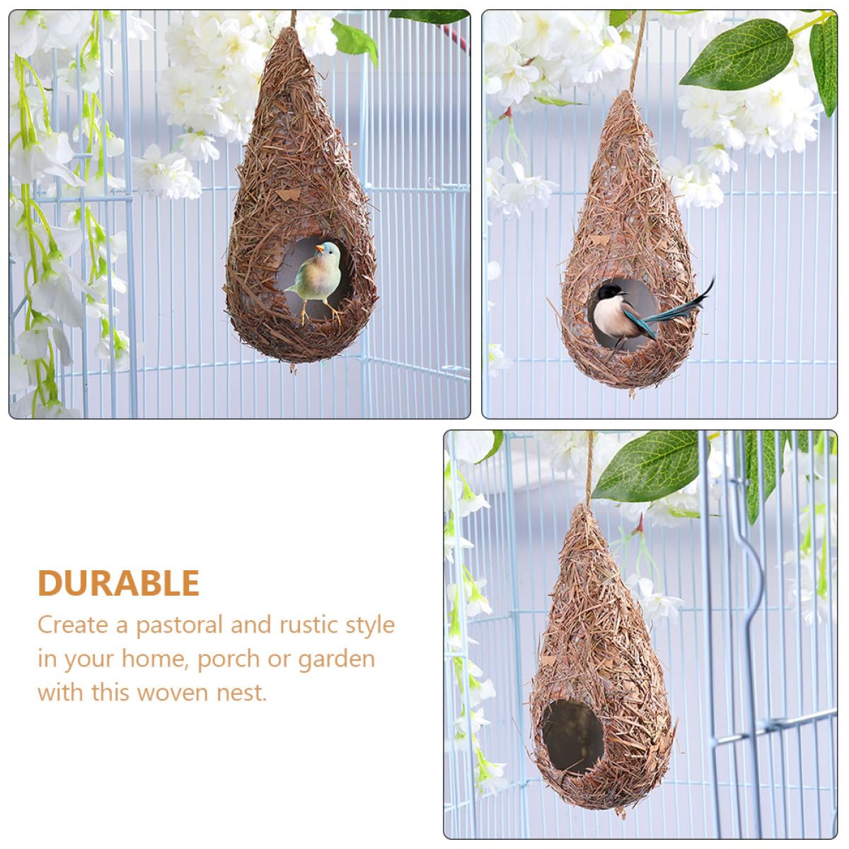 TOYANDONA Set 5 Nidi di Paglia Intrecciati a Mano per Uccelli, Casette Sospese Resistenti e Traspiranti, Rifugio Accogliente per Uccelli e Piccoli Animali, Decorazione per Giardino e Casa