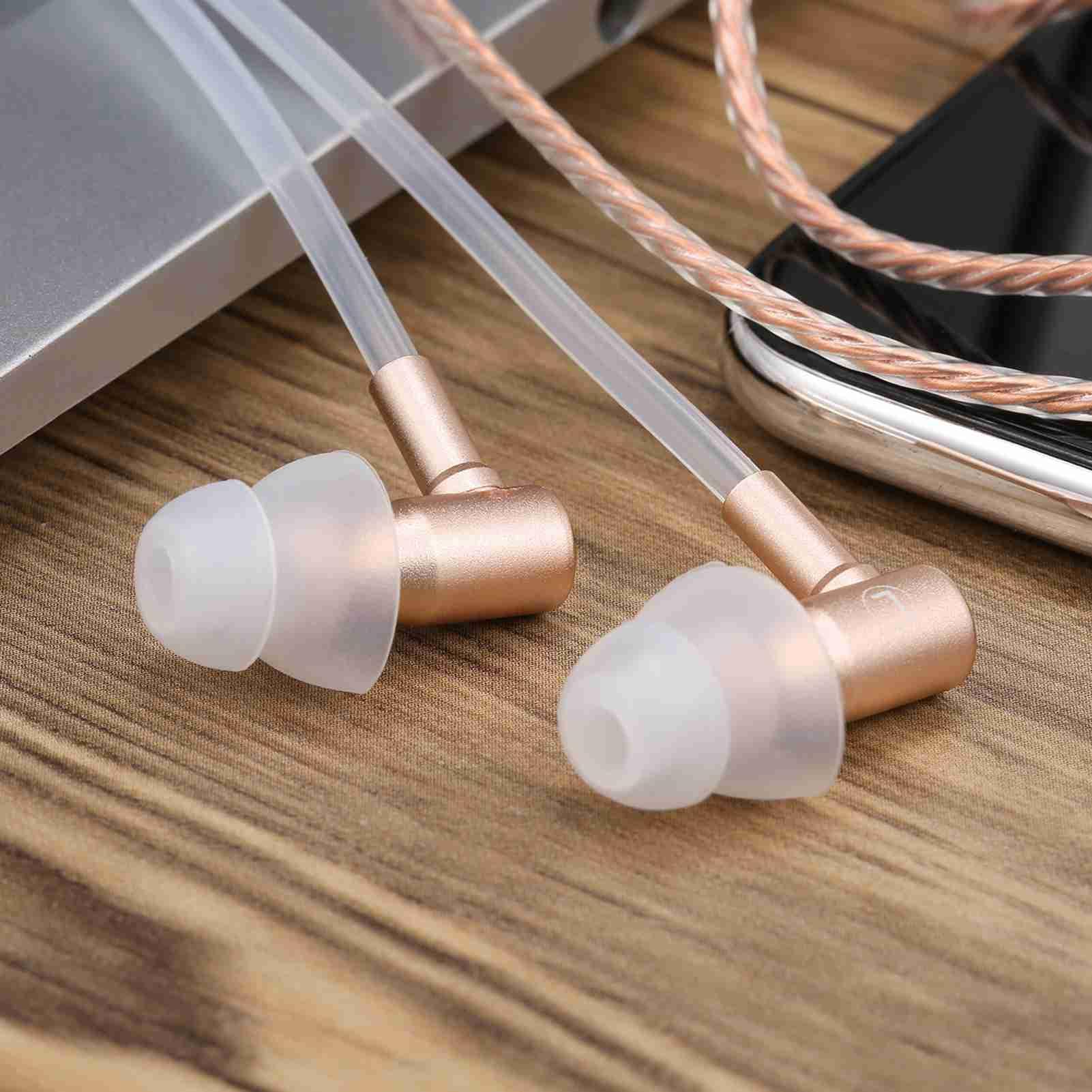 Cuffie Stereo con Riduzione del Rumore Cuffie Intrauricolari con Tubo 'aria Senza Radiazioni Microfono per Smartphone Lunghezza Cavo 140 Cm Auricolari Dorati (Oro)