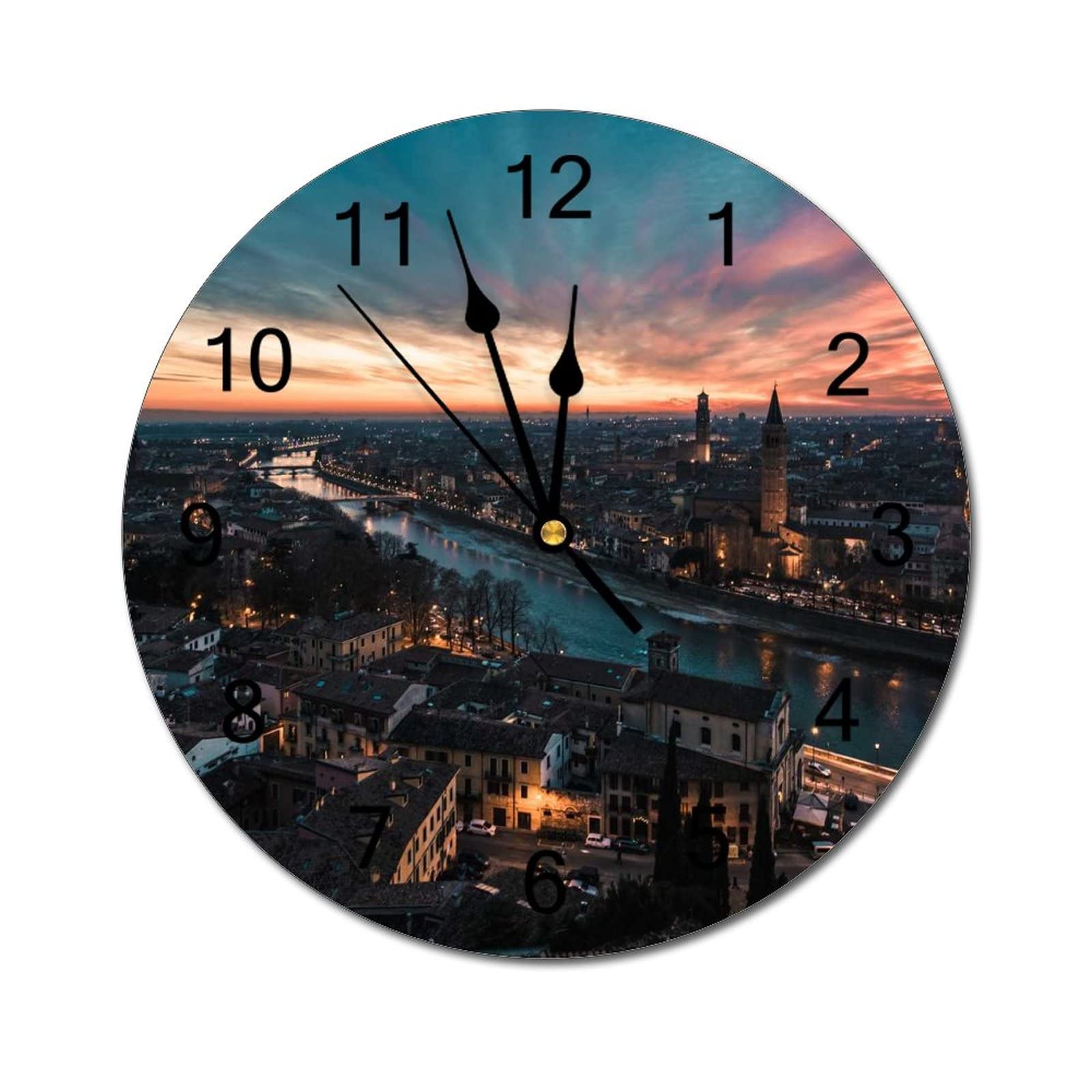 Kitchen Wall Clock - Home Decorative Wall Clocks Silent Non-Ticking, Modern Natural Scenery, 12 Inch for Bedroom Office - Verona, Italia