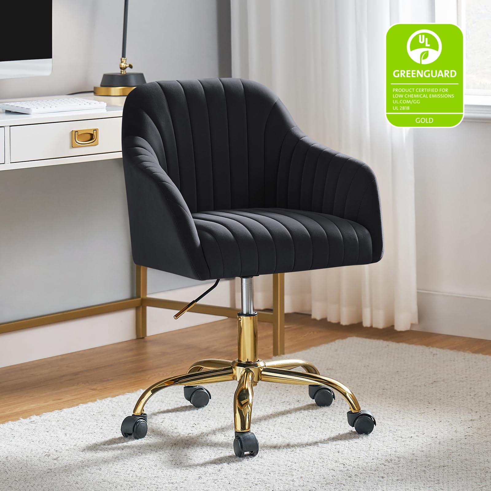 FABRICATION HAUS Swivel Office Chair Velvet Desk Adjustable Height Comfy Computer chairs with Back Support for Home Study Work, BLACK