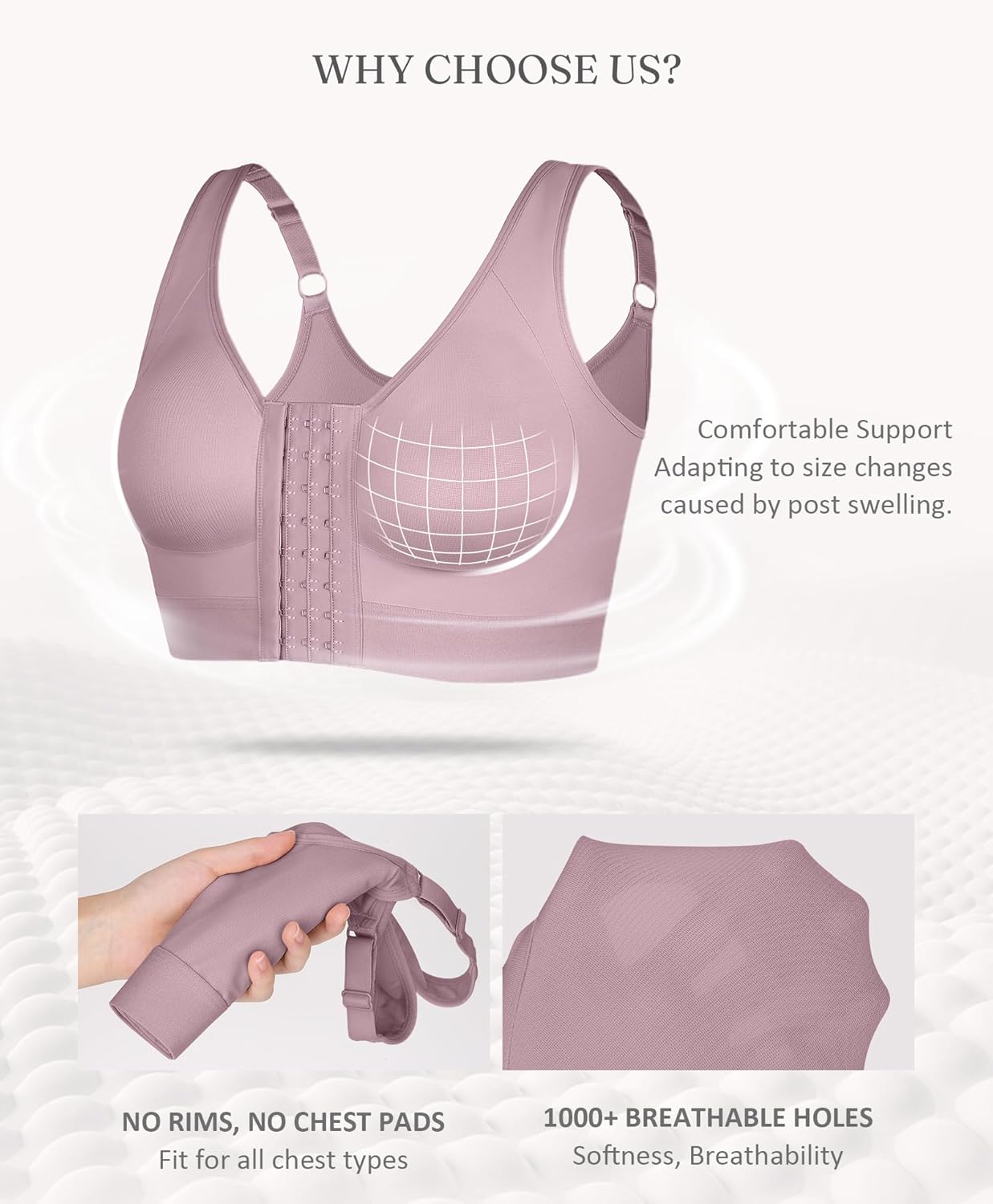 FeelinGirl Post Surgery Bras Front Closure Compression Bra Mastectomy Bras Surgical Wireless with Adjustable Straps - Image 4
