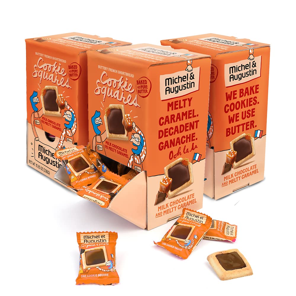Michel et Augustin Cookies, Individually Wrapped Snacks, 3 Changemaker Cookie Gift Box, Milk Chocolate & Caramel Shortbread, Bulk Snacks, 40 French Butter Cookies per Box
