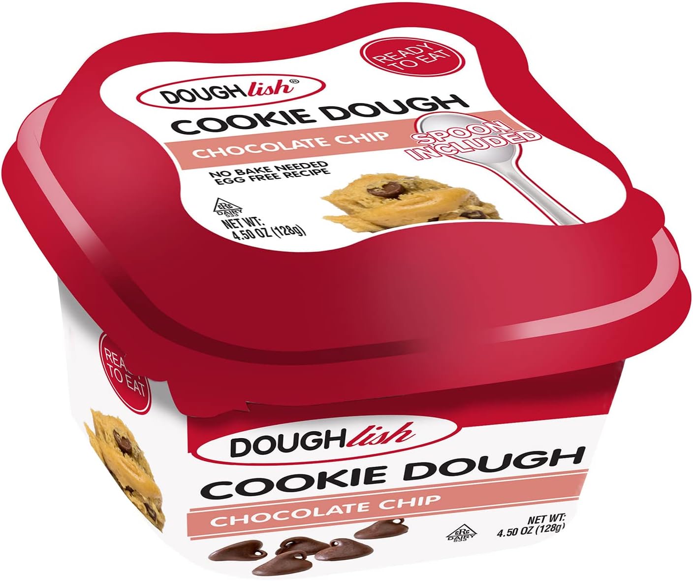 Taste of Nature Doughlish Chocolate Chip Edible Cookie Dough - Delicious Edible Raw Cookie Dough - Egg-Free Recipe, No Bake Needed, No Refrigeration Needed, Spoon Included - 12 Count (4.5 oz each)