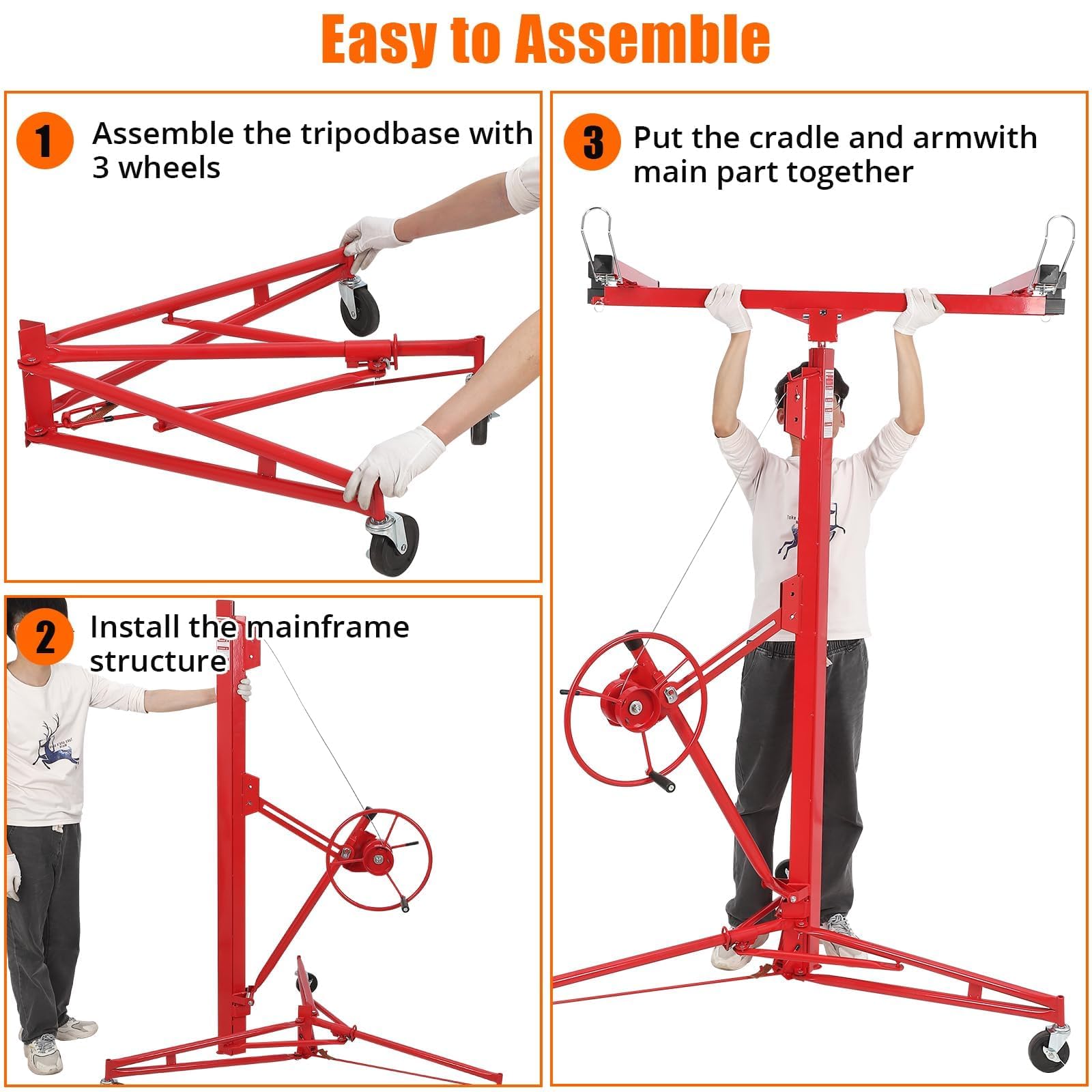 GarveeLife Profi Trockenbau-Lift für Gipskartonplatten – 11ft/3,35m Höhe – 360° drehbarer Teleskoparm – 150kg Tragkraft – klappbar & höhenverstellbar – 3 arretierbare Rollen – für Decken- &