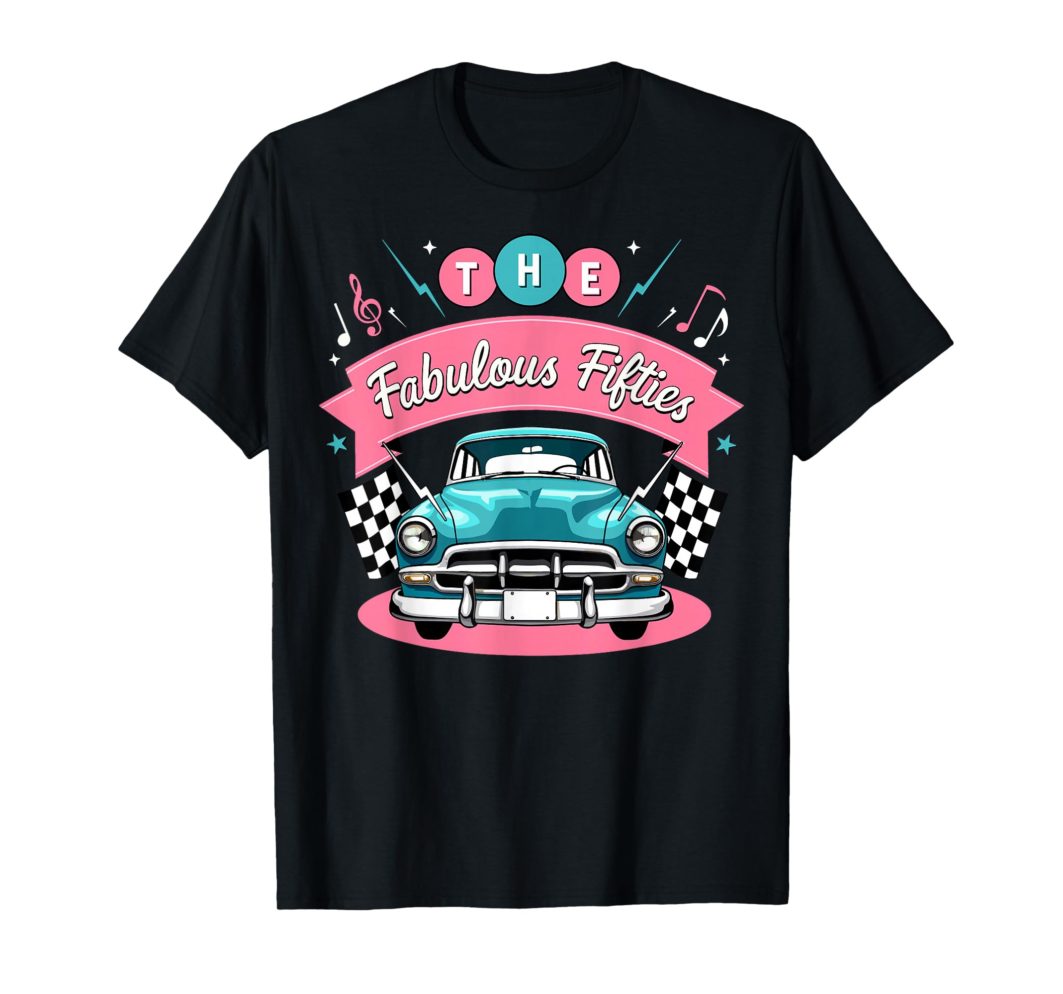 The Fifties 1950s Car Music Checkerboard Rockabilly Sock Hop T-Shirt