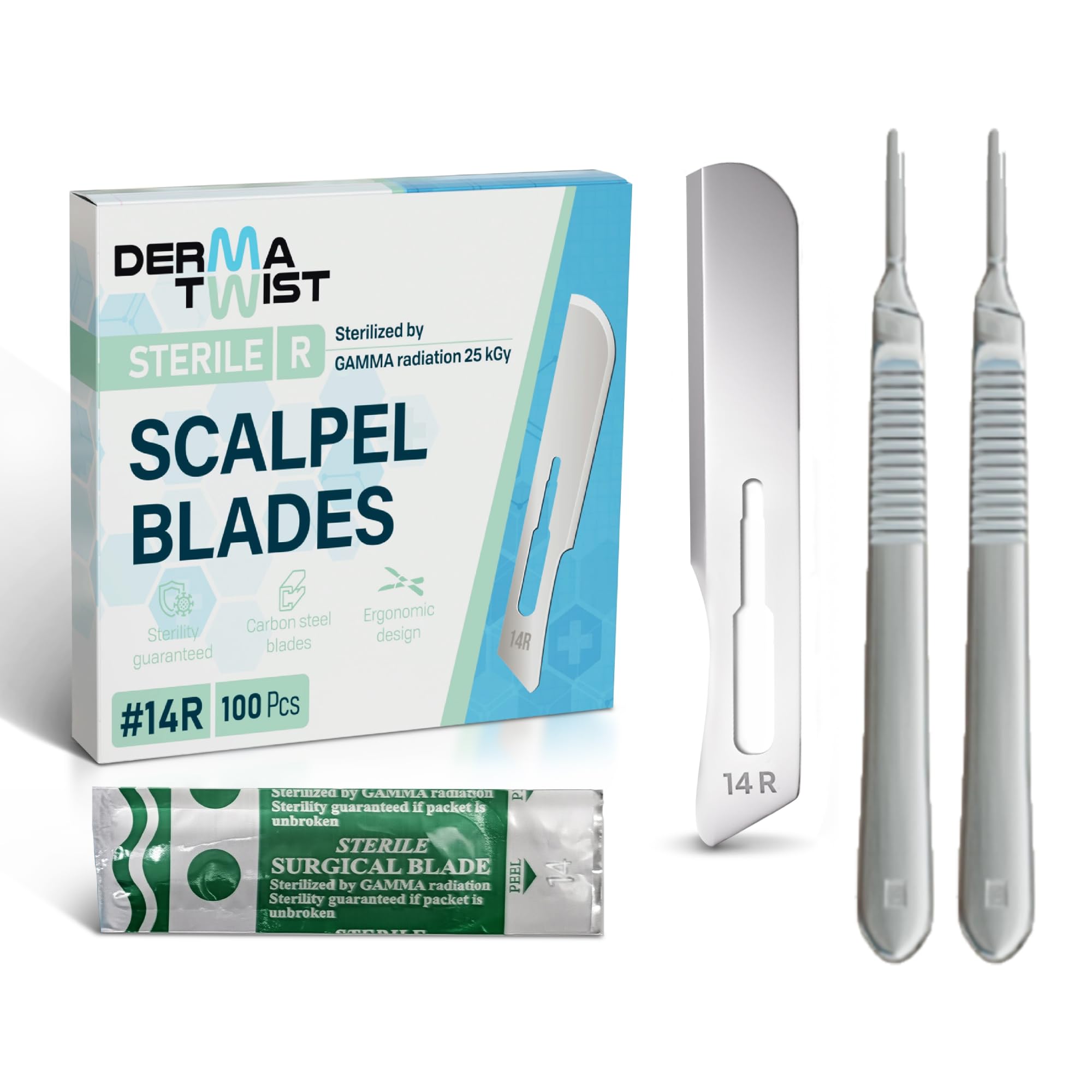 DermaTwist 14R Dermaplane Blades & #3 Scalpel Handle Professional Dermaplaning Tool for Face with Pack of 100 14R Dermaplane Blades & Stainless Steel #3 Scalpel Handle product thumbnail 2