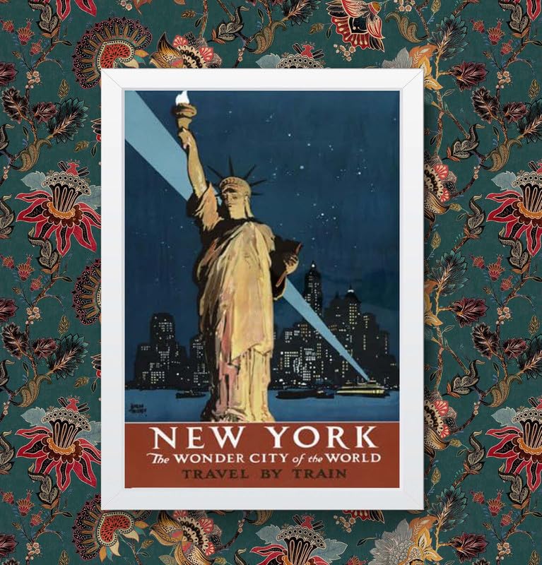 Vintage New York Wonder City Of The World America Travel Poster Wall Art Print | (A3 Framed - White Frame)