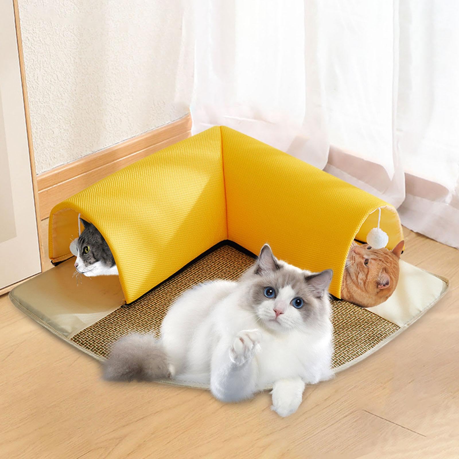 Cama para Gatos de Juego Tienda de Juegos Juguete Interactivo para Gatos, Nido para Gatitos, Tubo para Gatitos, Juguete para Gatos P, Amarillo