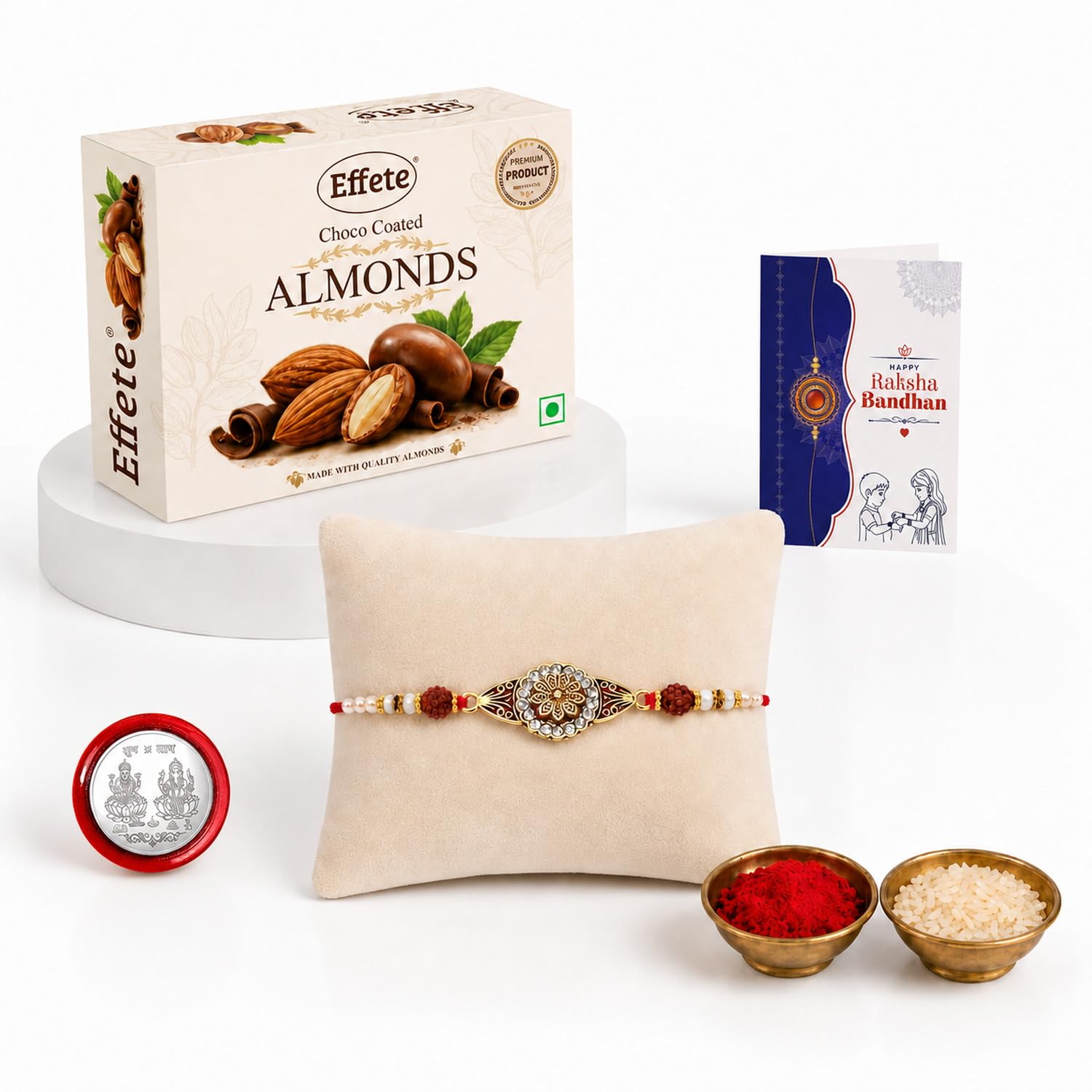 DeoDap Rakhi (K1_425_CA32) & Chocolate Almonds 32gm| Rakhi for brother with gift | handmade Raksha Bandhan Combo for Brother