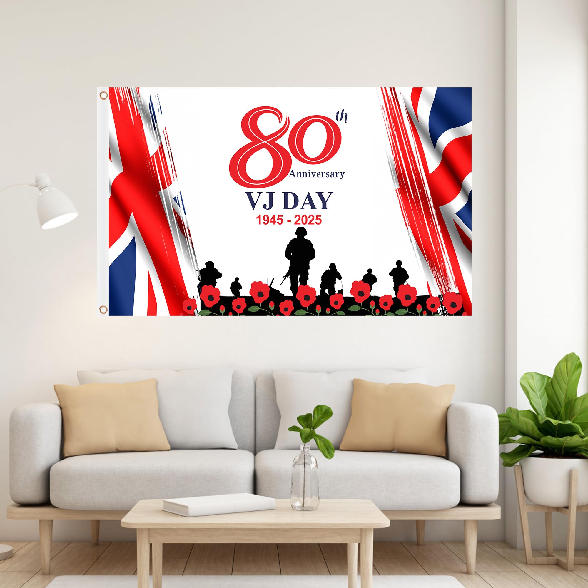 VJ Day 80th Anniversary Flagge 2025 – 90x150 Cm, Polyester, Mit Metallösen, Für Parade & Deko