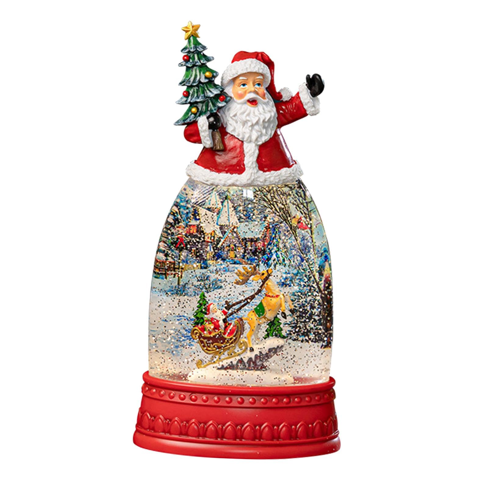 Christmas Snow Globe Musical Lámpara Decorativa con Caja de Música Linterna Iluminada Y Globo Brillante de Resina Adecuada para Regalo Navideño Decora, Papá Noel, Individual