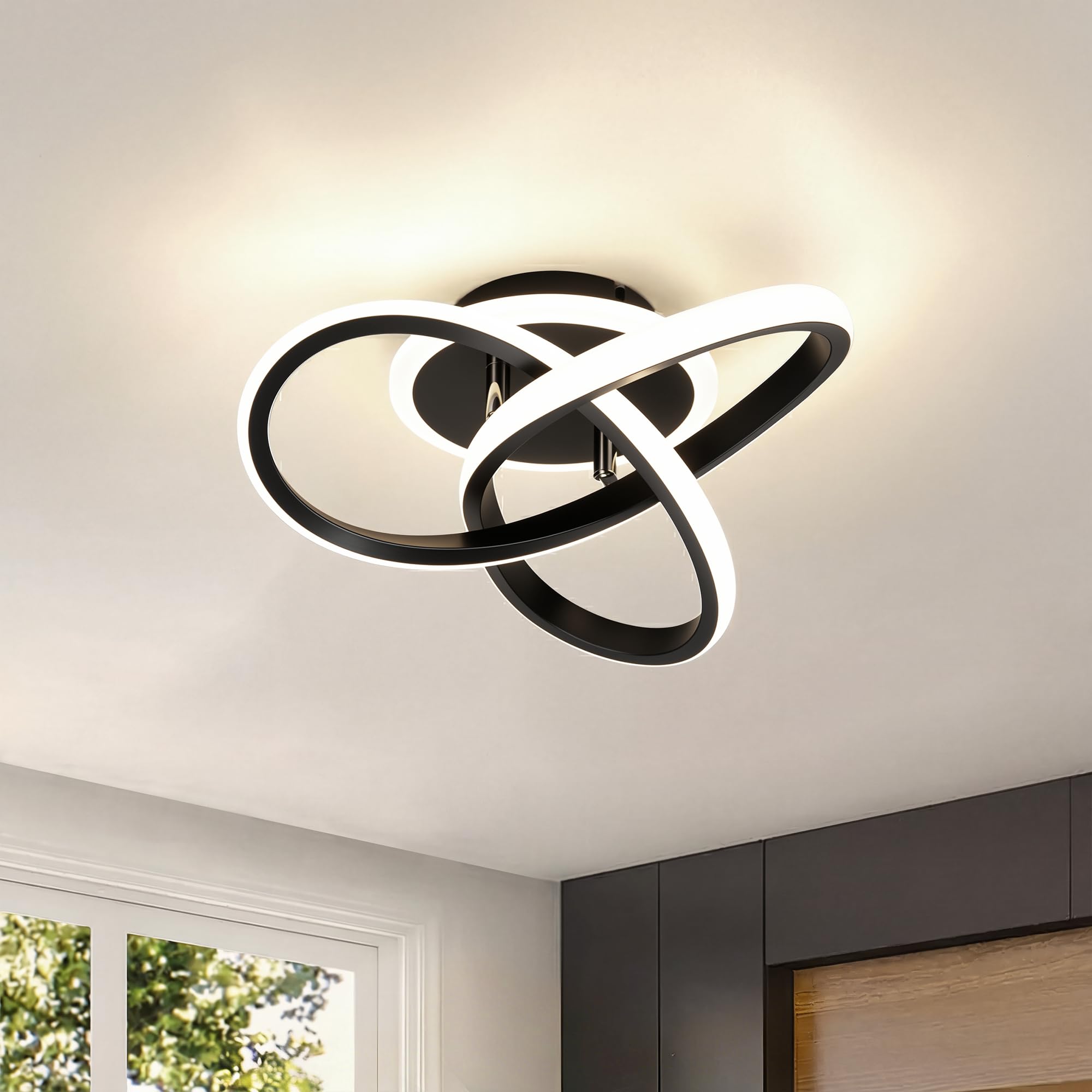 MELAYR Ceiling Light LED 21W, Bedroom Light Ceiling 3000K/4500K/6500K with Memory, 2100LM Modern Ceiling Lighting for Living Room Kitchen Hallway Office, 25cm, Black