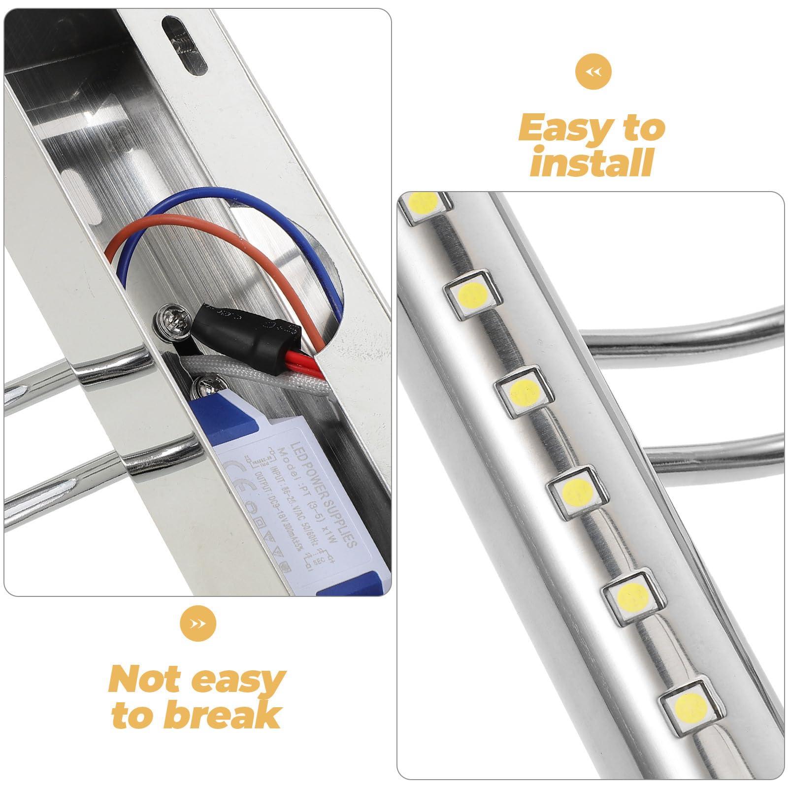 Housoutil Applique Murale et Facile à Installer Argentée LED Lumière Uniforme 5w en Acier Inoxydable Décoration Moderne pour Miroir de Salle de Bain pour Salle de Bain