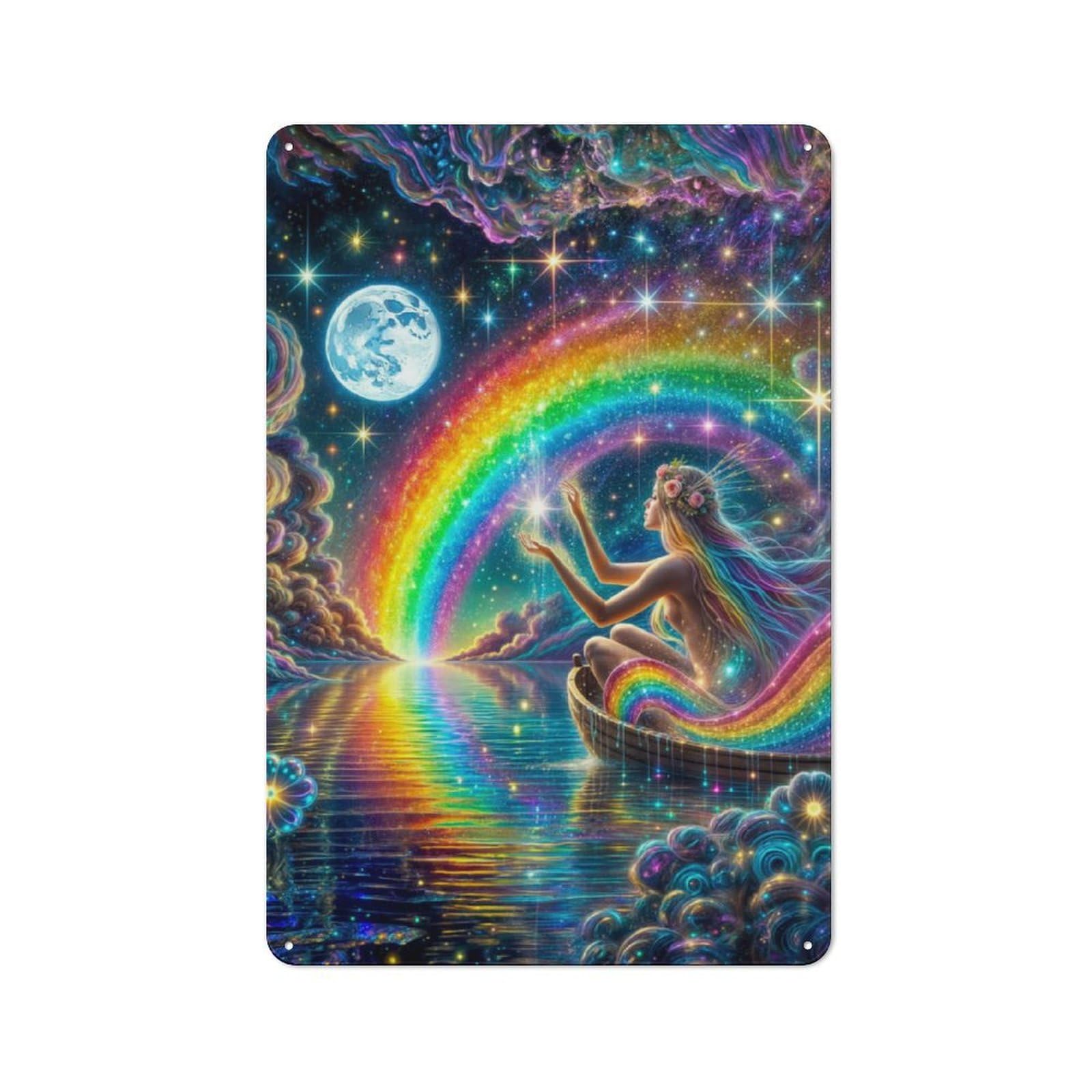 Junmoney Moonlit Rainbow Dreams Metal Sign 30X20cm With For Hallway Wall, Vintage Decor, For Garage, Workshop And Man Cave Decoration