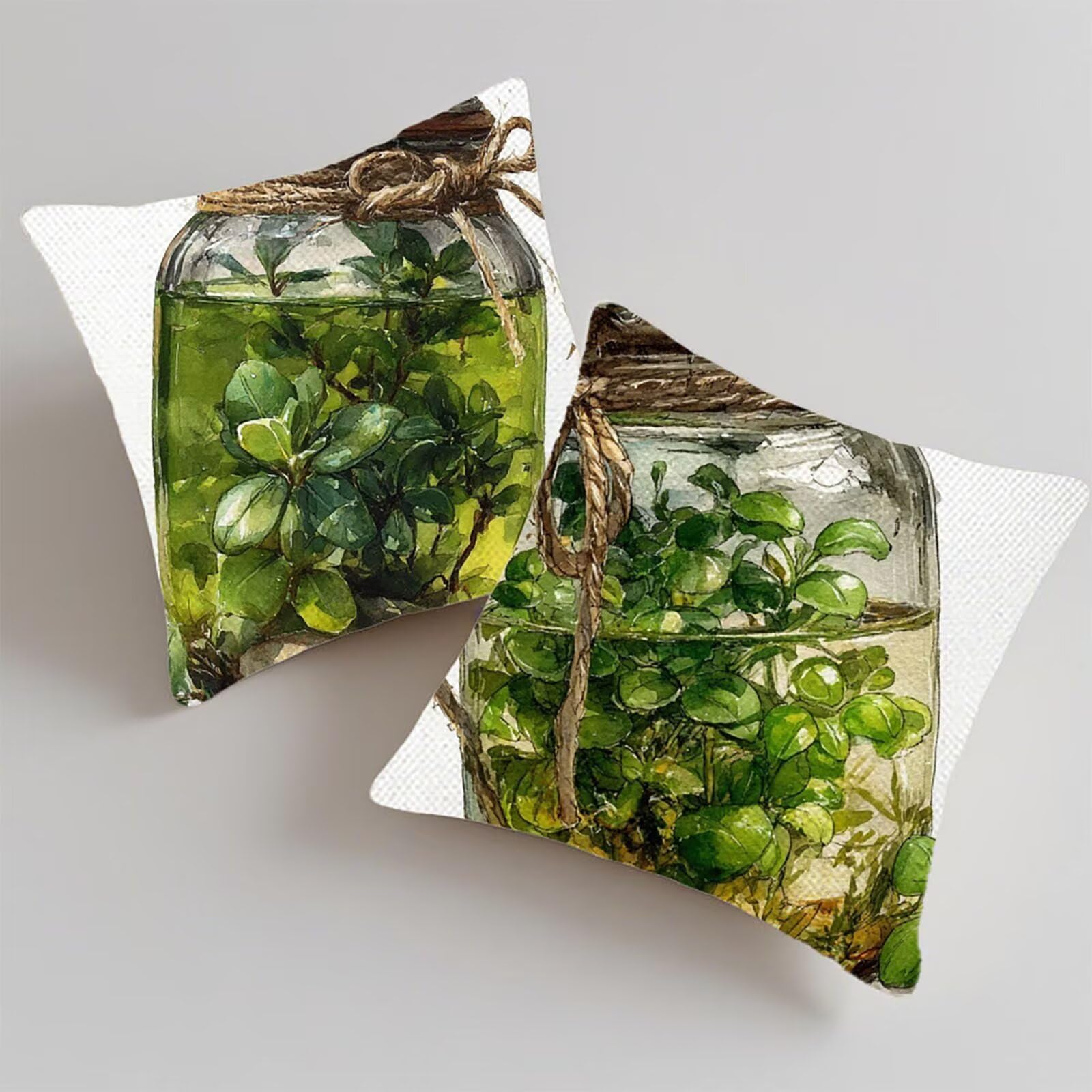 Verde Federe Cuscini Divano 80x80cm Pianta Cuscini da Esterno Set di 2, Con Cerniera Invisibile Cuscino in Lino Impermeabile Autunno Esterno Decorativo, Per Giardino Decorazione Terrazza Sedie G-2