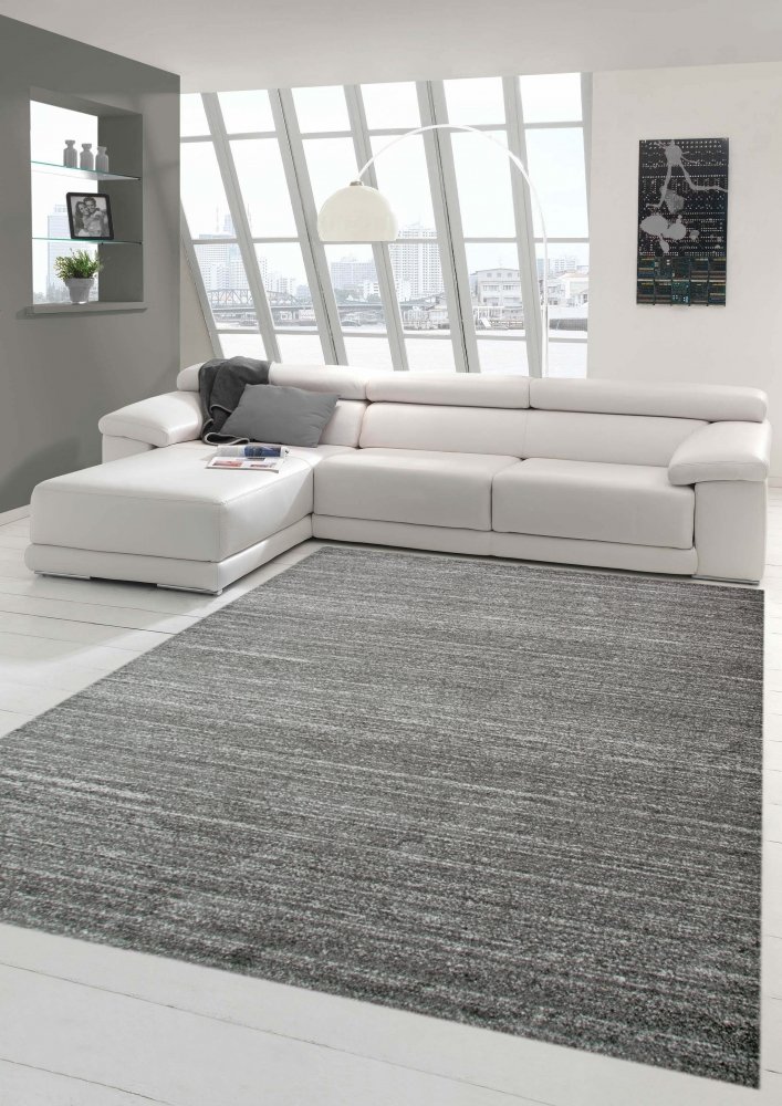 Designer und Moderner Teppich Wohnzimmerteppich Kurzflor Uni Design in Anthrazit Größe 120x170 cm