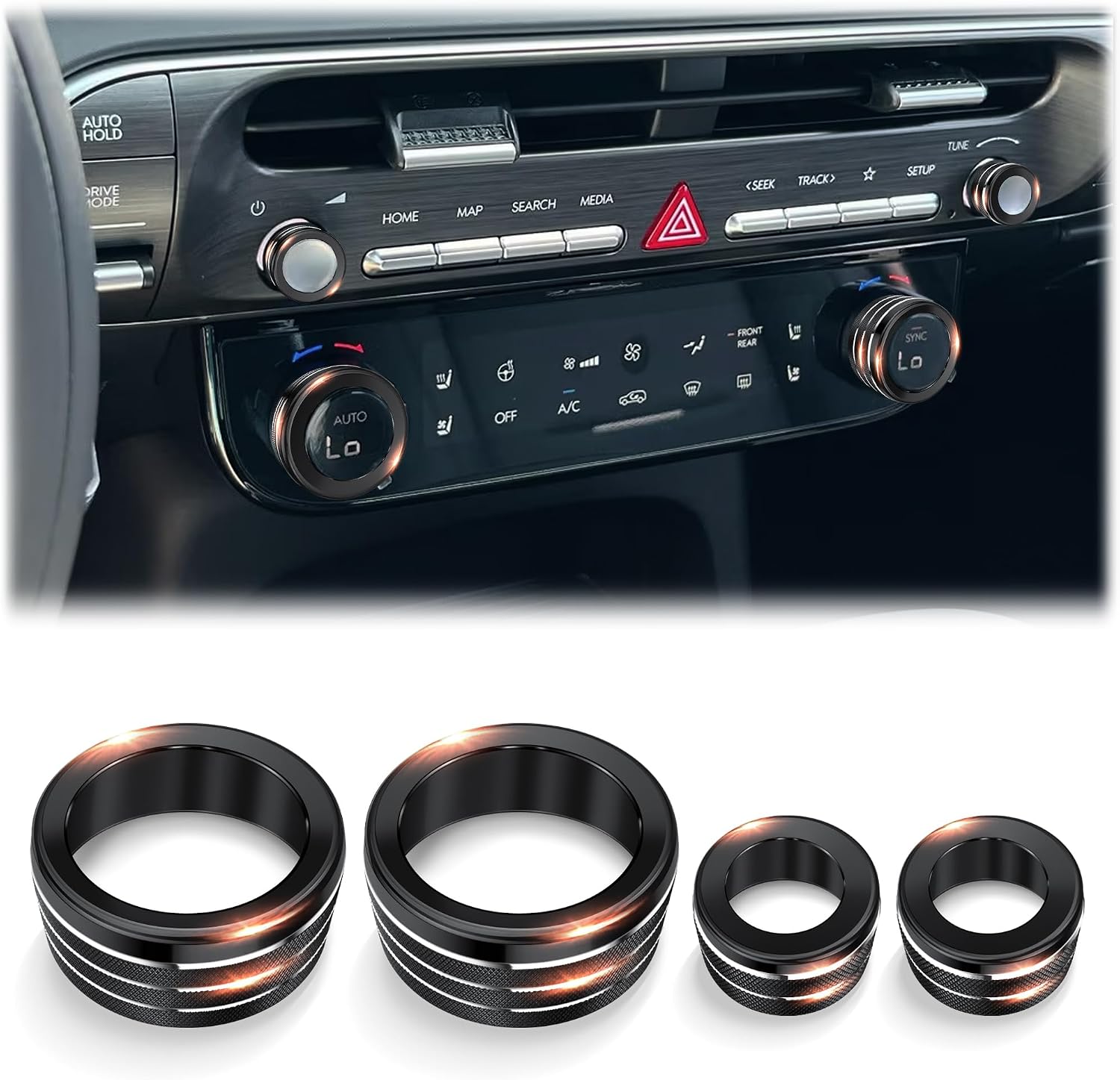 for 2026 Hyundai Palisade Accessories, 4PCS Premium Aluminum Decorative Switch Ring Trims Knob Cover Set (Black), Interior Upgrade, Knob Protection, Tool-Free Installation