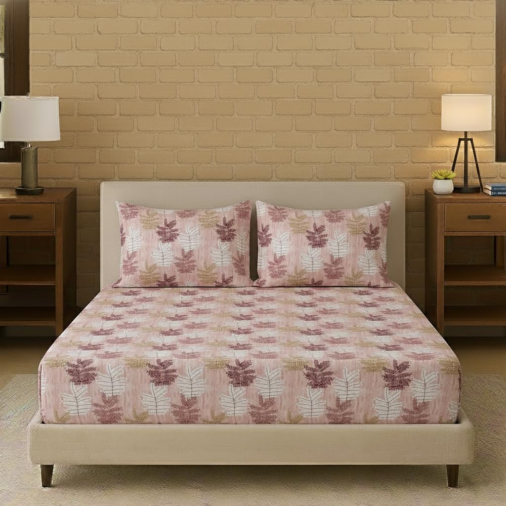 Trance Home Linen 180tc 100% Cotton 72"x48" Twin Bed Size Elastic Fitted Bedsheet | Printed Twin Size Bed Elasticated Fitted Bedspread with 2 Pillow Covers (72x48 inch, Jaal Green)