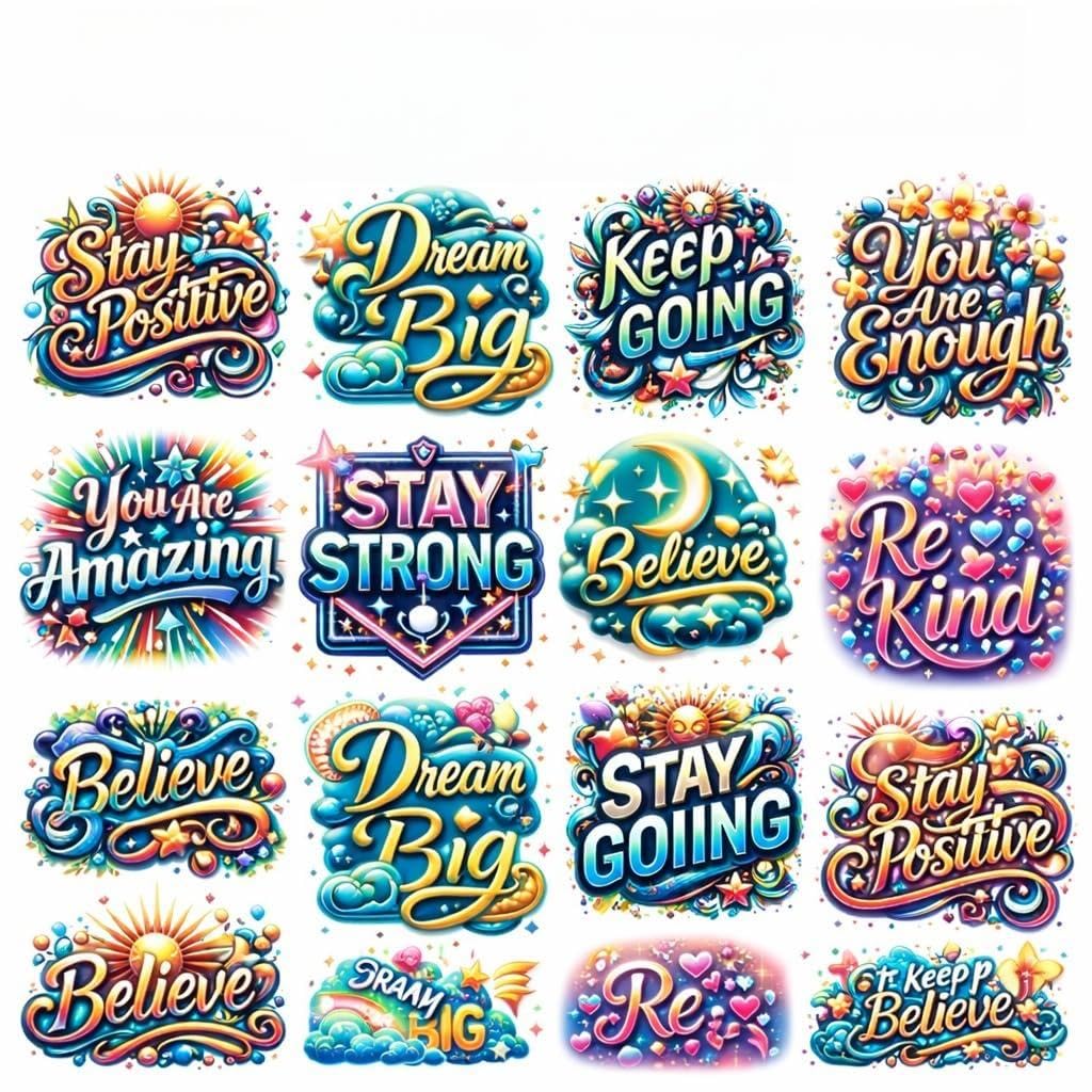UV DTF Rub on Transfer Stickers - UV DTF Cup Wraps, Colorful Humorous Theme UVDTF Wraps, Waterproof Rub on Decals for Glass Cups Mug Tumbler, DIY Transfer Crafts (Motivational Quotes)