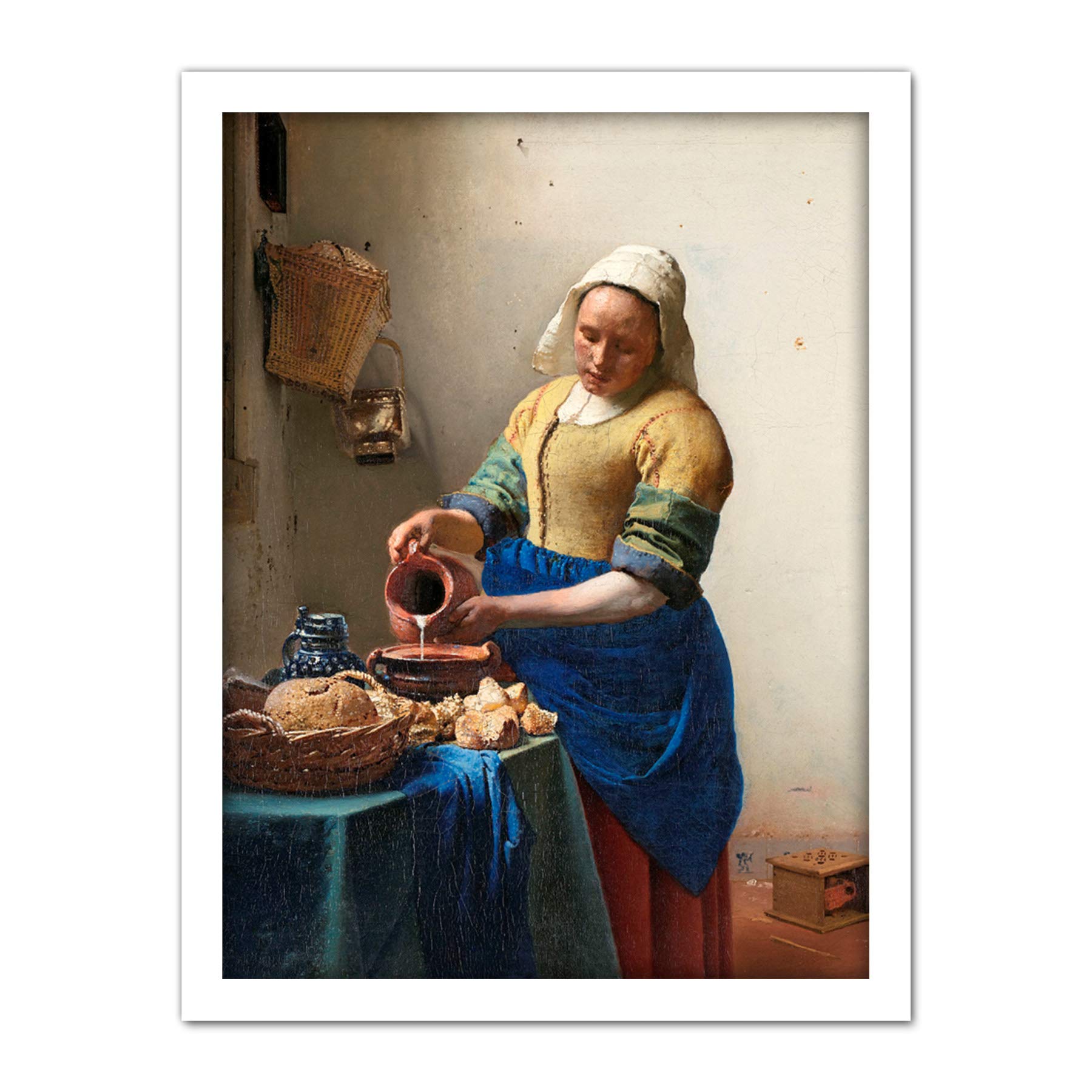 Artery8 Vermeer The Milkmaid Woman Kitchen Painting Artwork Framed Wall Art Print 18X24 Inch
