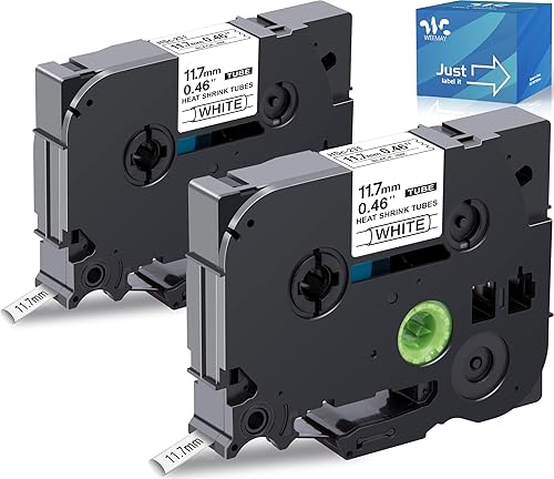 Miniatura 1 de WEEMAY Paquete de 2 cintas termocontraíbles compatibles con Brother HSe-231 HSe231 HS-231 HS231 HS231 Negro sobre Blanco para Ptouch PT-E300