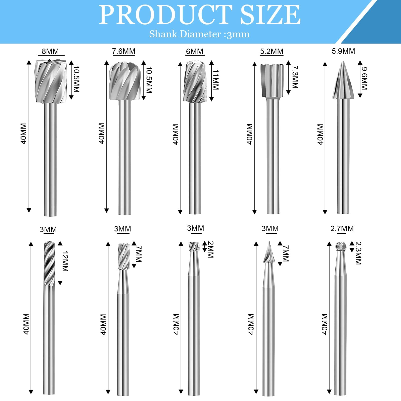 Utensili Intaglio Incisione Set Frese Metalliche Per Trapano - 10 Pezzi In Metallo Duro Con Gambo 1/8" Per Intaglio, Lucidatura E Foratura Set Frese Rotanti Gambo 1/8