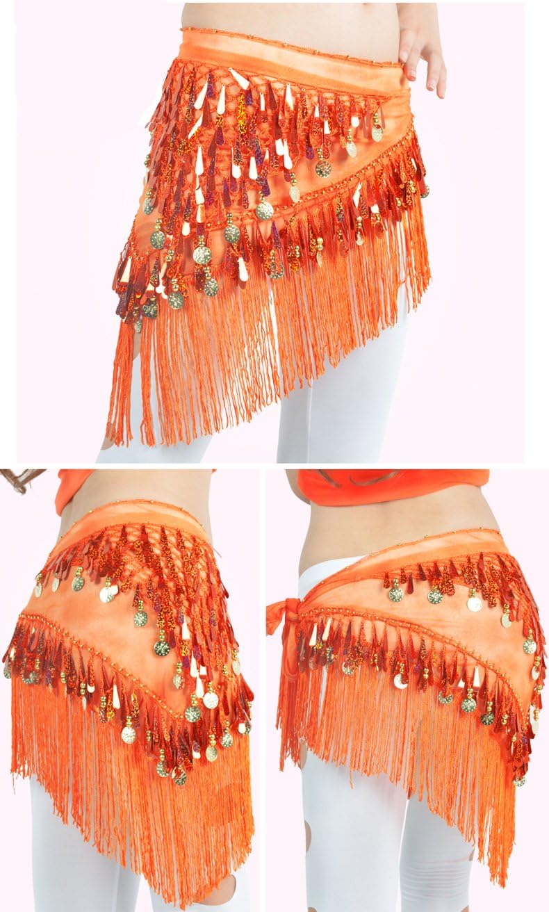MUNAFIE Belly Dance Hip Scarf with Tassels Sequins, Triangle Coins Wrap Skirt Music Festival Clothing Skirt - Image 6